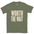 Worth the Wait for the Perfect Shot design on a Military Green Gildan Softstyle t-shirt