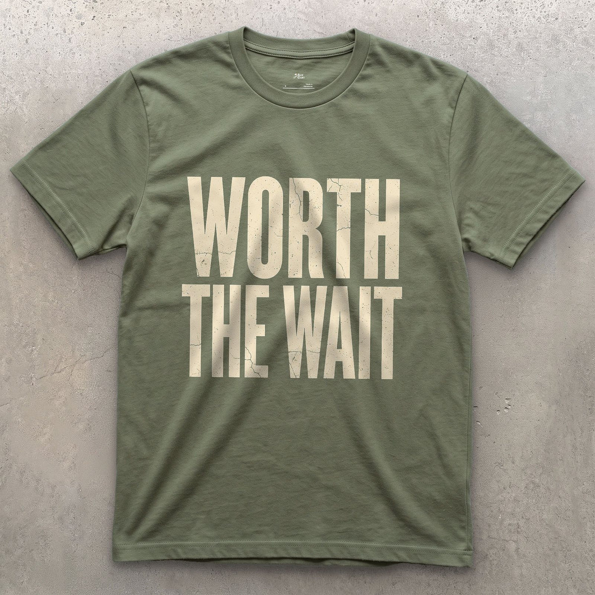 Worth the Wait for the Perfect Shot design on a Military Green Gildan Softstyle t-shirt