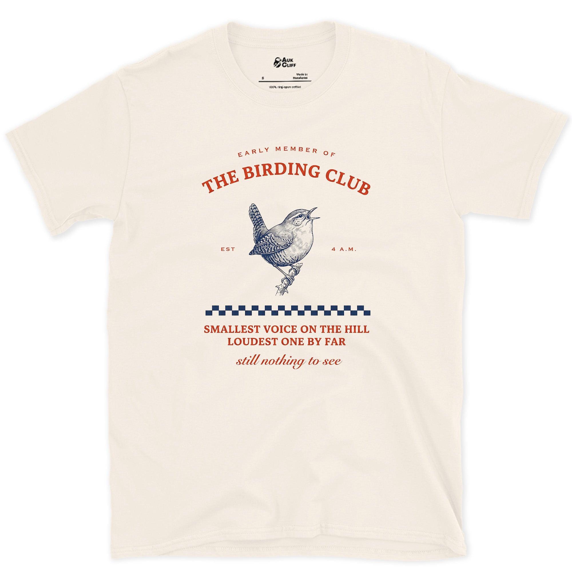 Smallest Voice on the Hill, Wren Badge design on a Natural Gildan Softstyle t-shirt