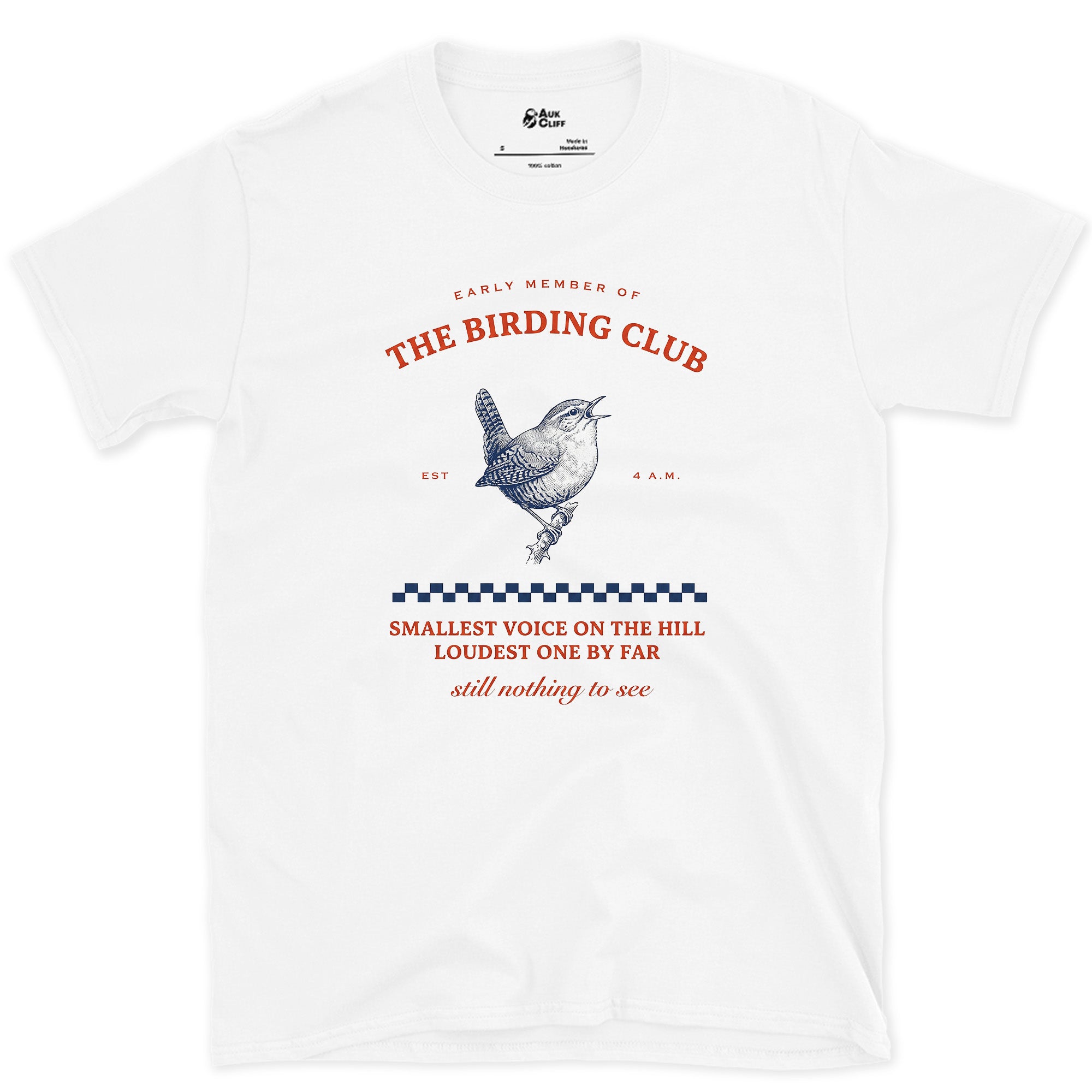 Smallest Voice on the Hill, Wren Badge design on a White Gildan Softstyle t-shirt