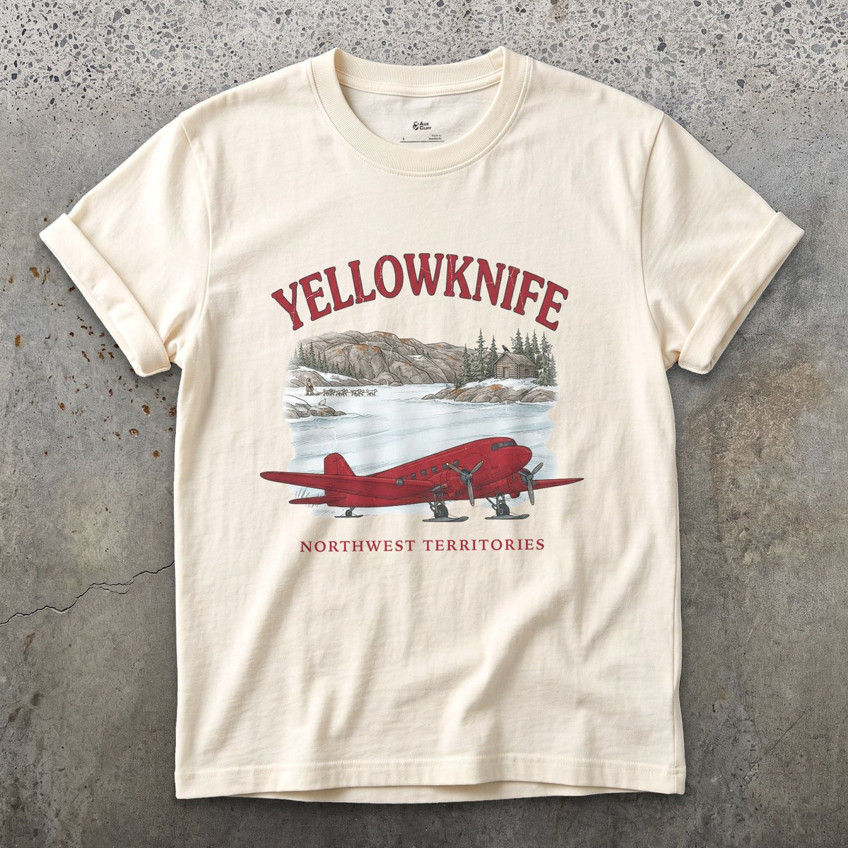 Yellowknife DC-3 on Skis design on a Natural Gildan Softstyle t-shirt