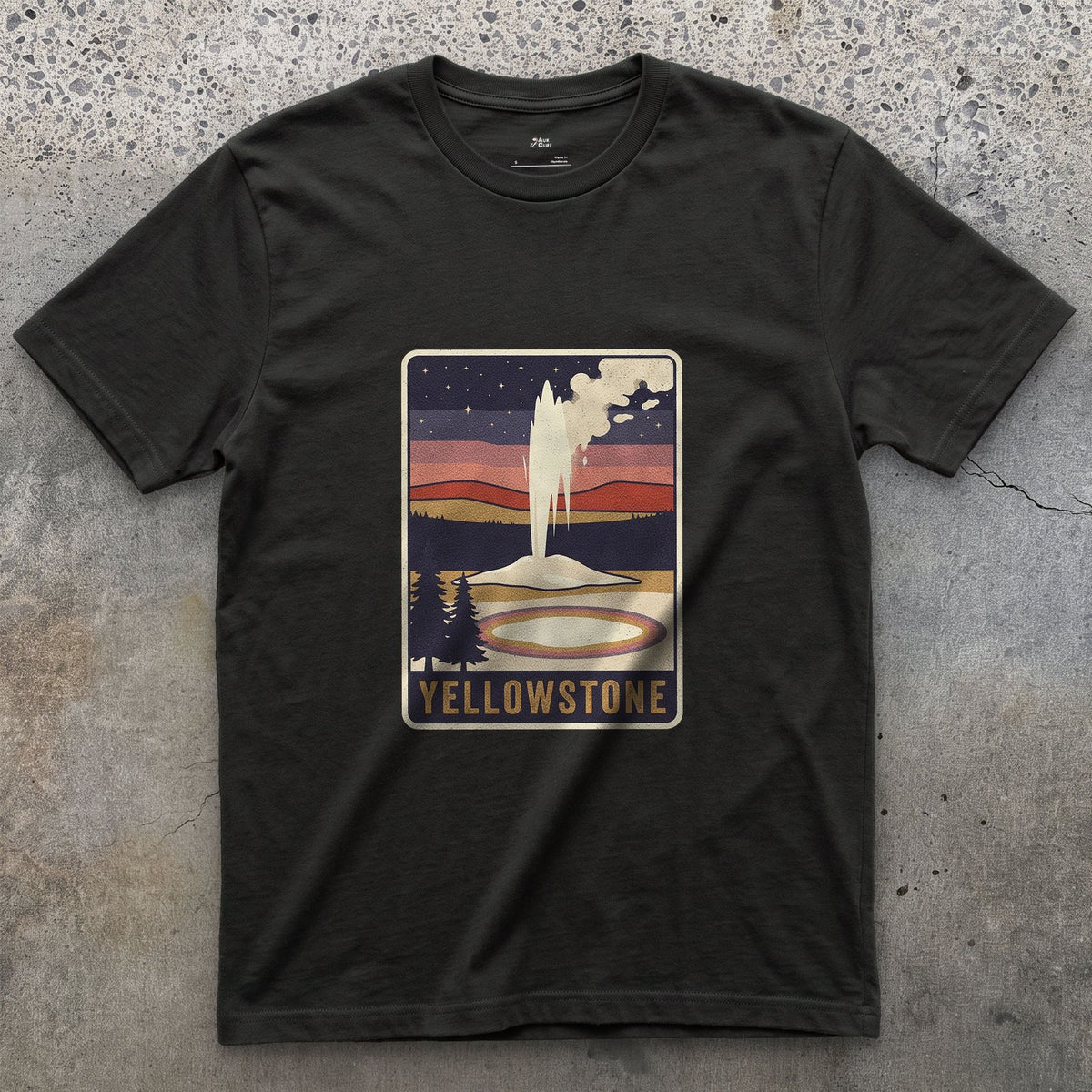 Yellowstone National Park Badge design on a Black Gildan Softstyle t-shirt