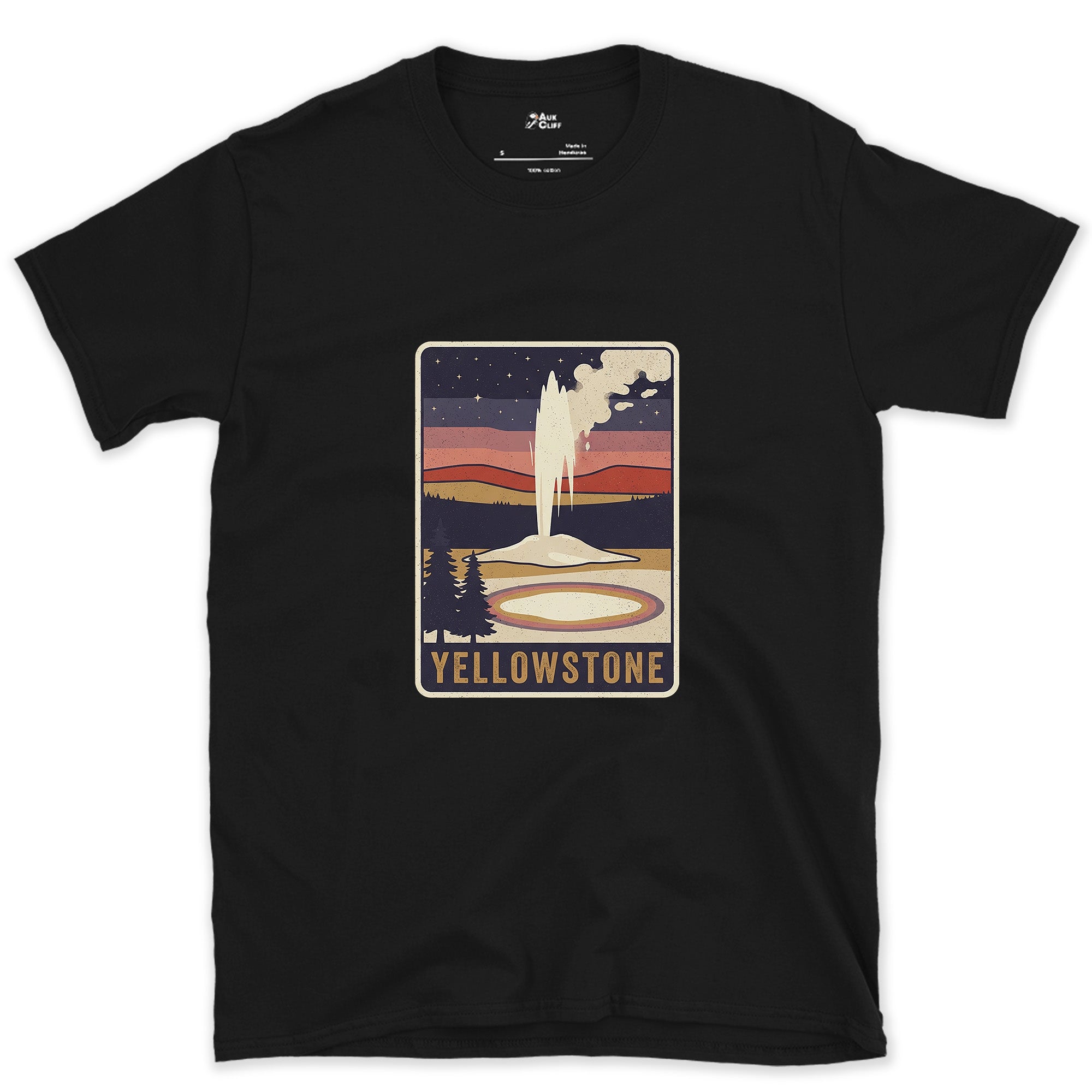Yellowstone National Park Badge design on a Black Gildan Softstyle t-shirt