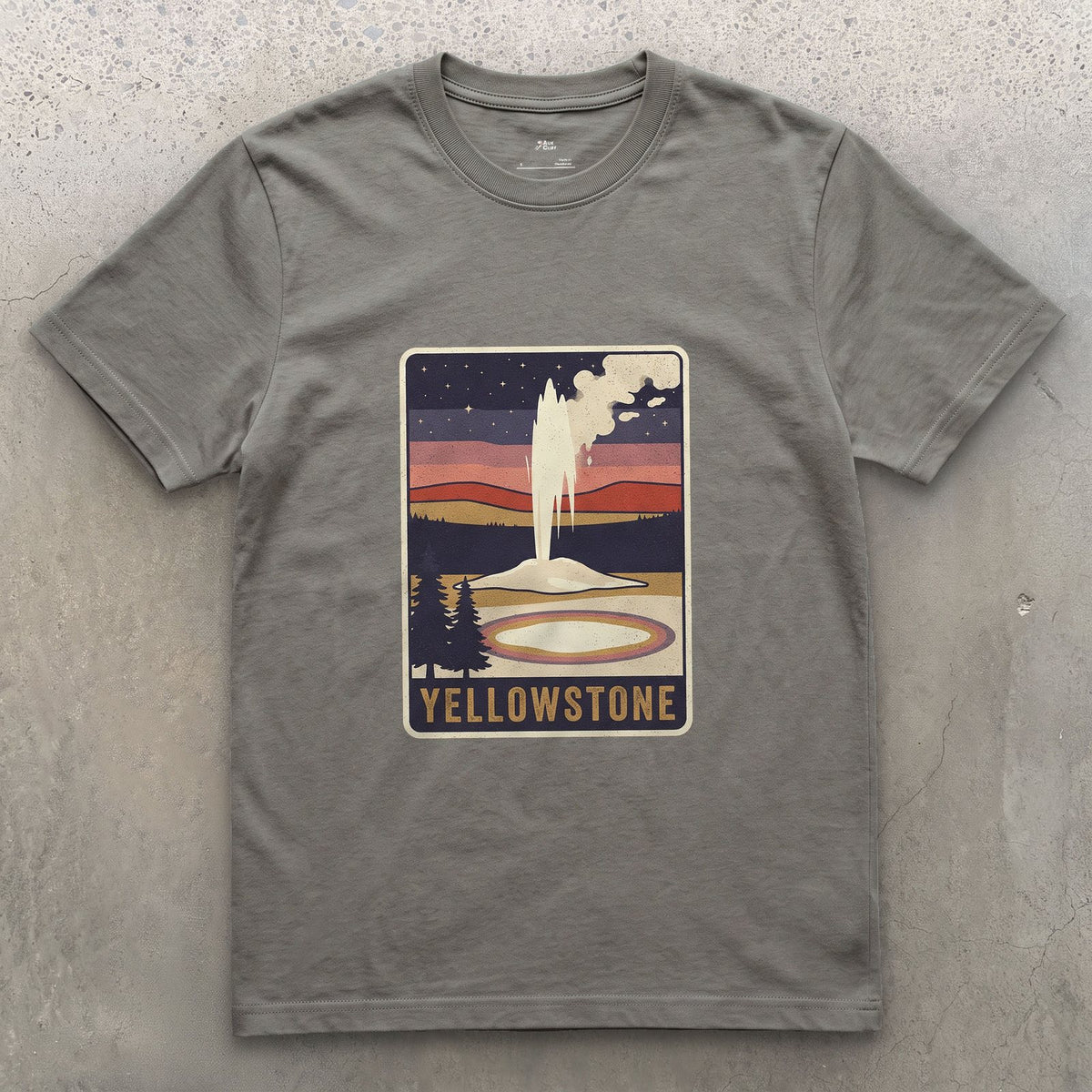 Yellowstone National Park Badge design on a Charcoal Gildan Softstyle t-shirt