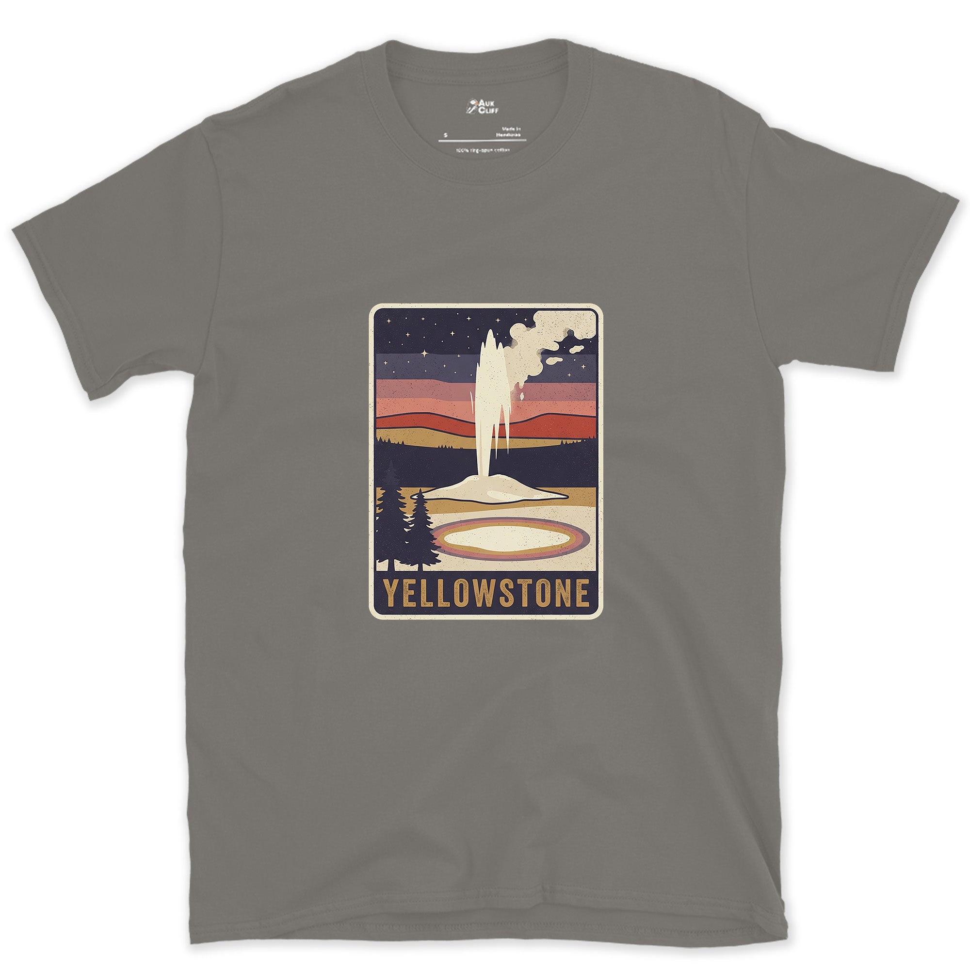 Yellowstone National Park Badge design on a Charcoal Gildan Softstyle t-shirt
