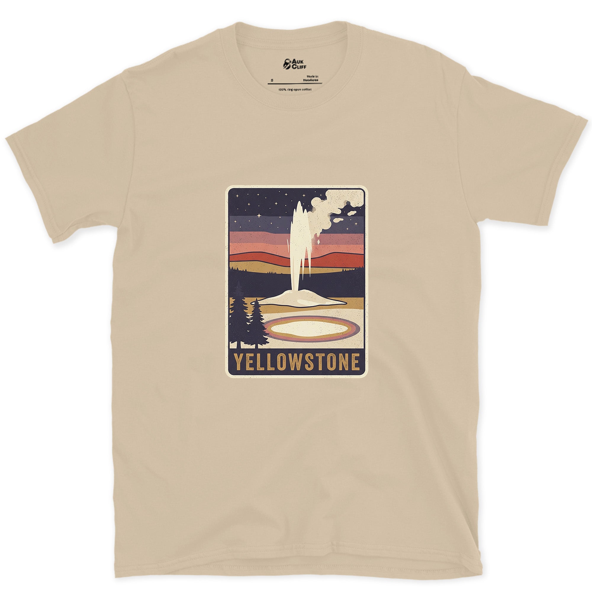 Yellowstone National Park Badge design on a Sand Gildan Softstyle t-shirt