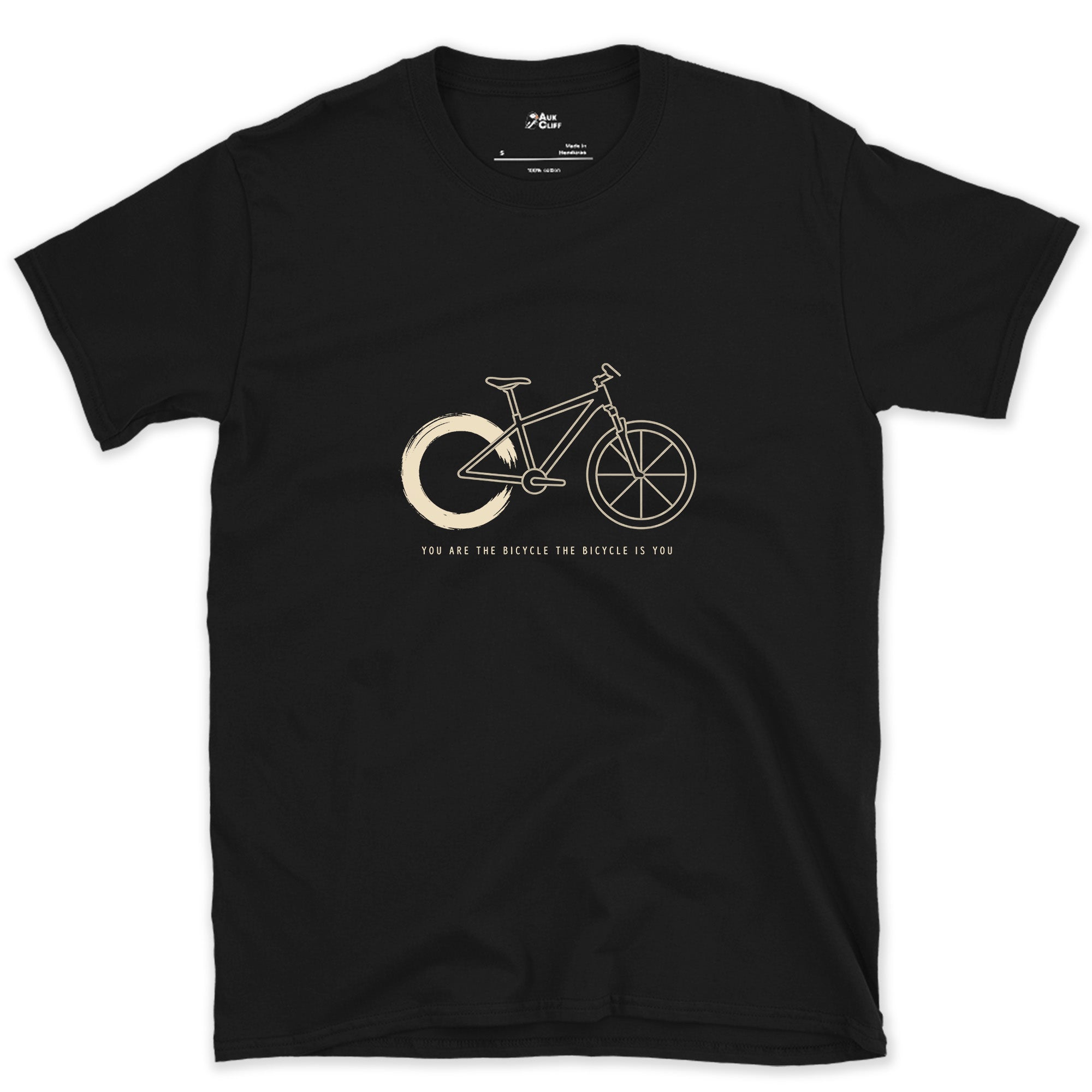 Imperfect Ring for a Front Wheel, Bike design on a Black Gildan Softstyle t-shirt