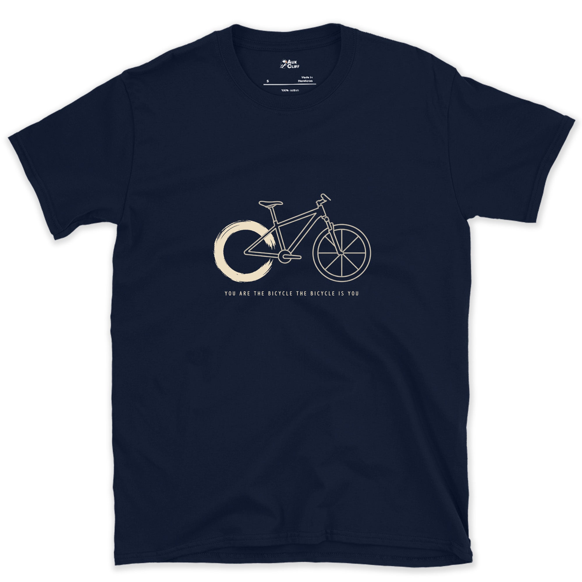 Imperfect Ring for a Front Wheel, Bike design on a Navy Gildan Softstyle t-shirt