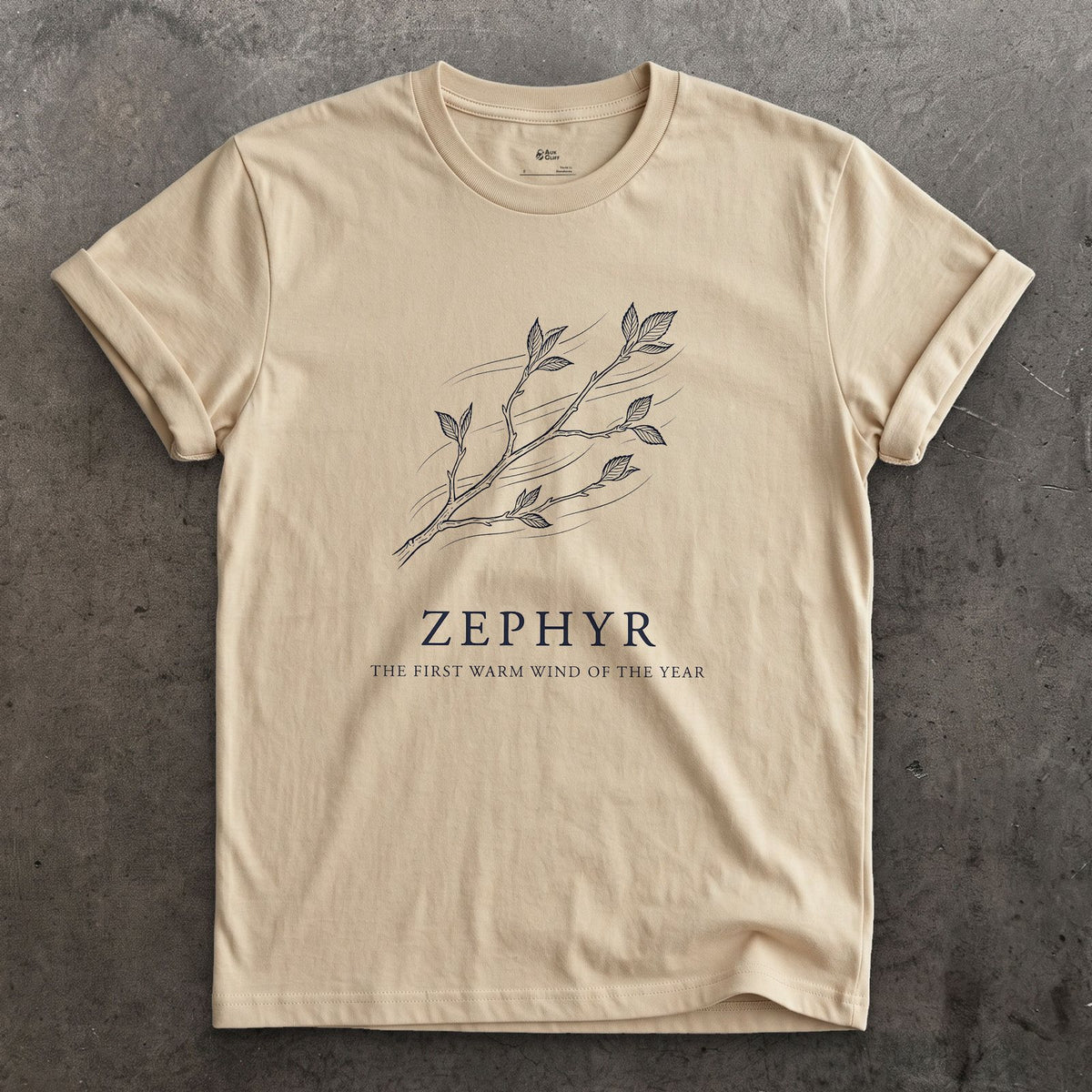 Zephyr, the First Warm Wind of the Year design on a Sand Gildan Softstyle t-shirt