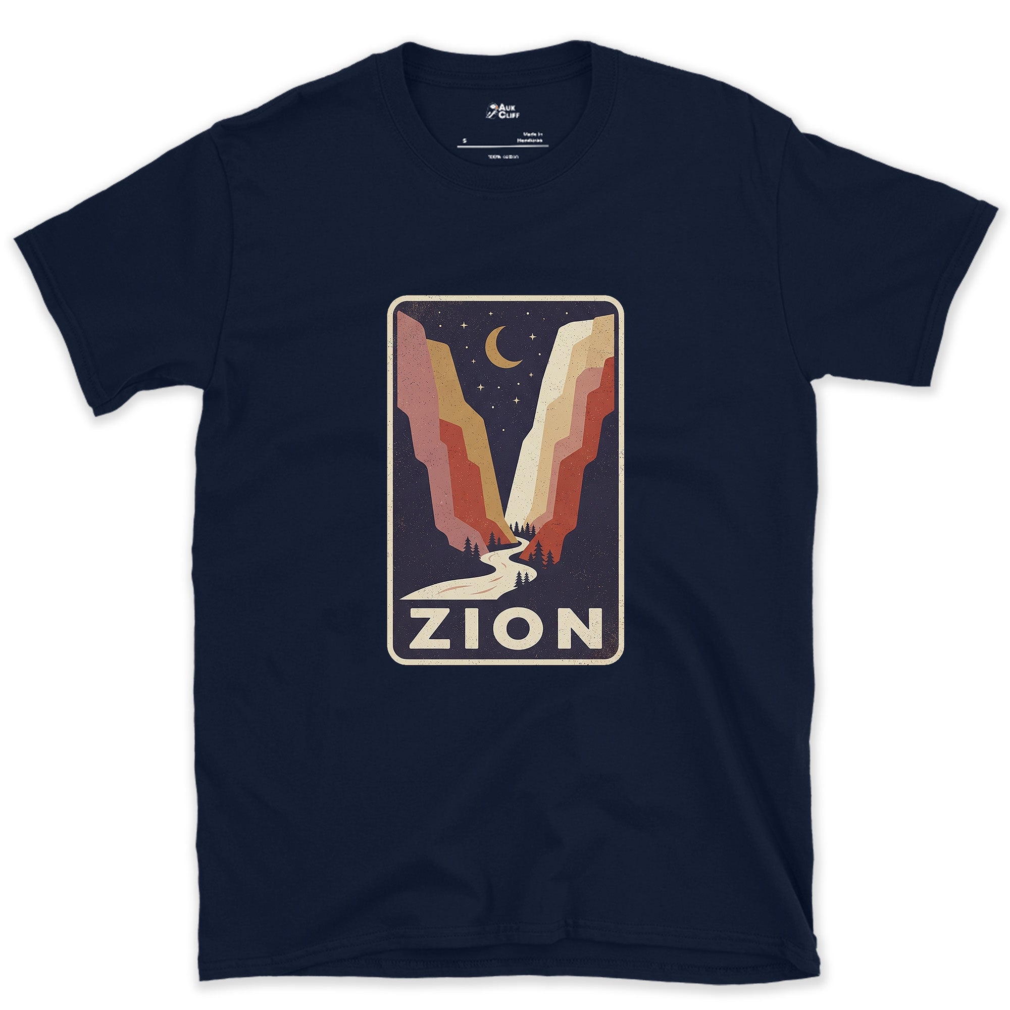 Zion National Park Patch design on a Navy Gildan Softstyle t-shirt