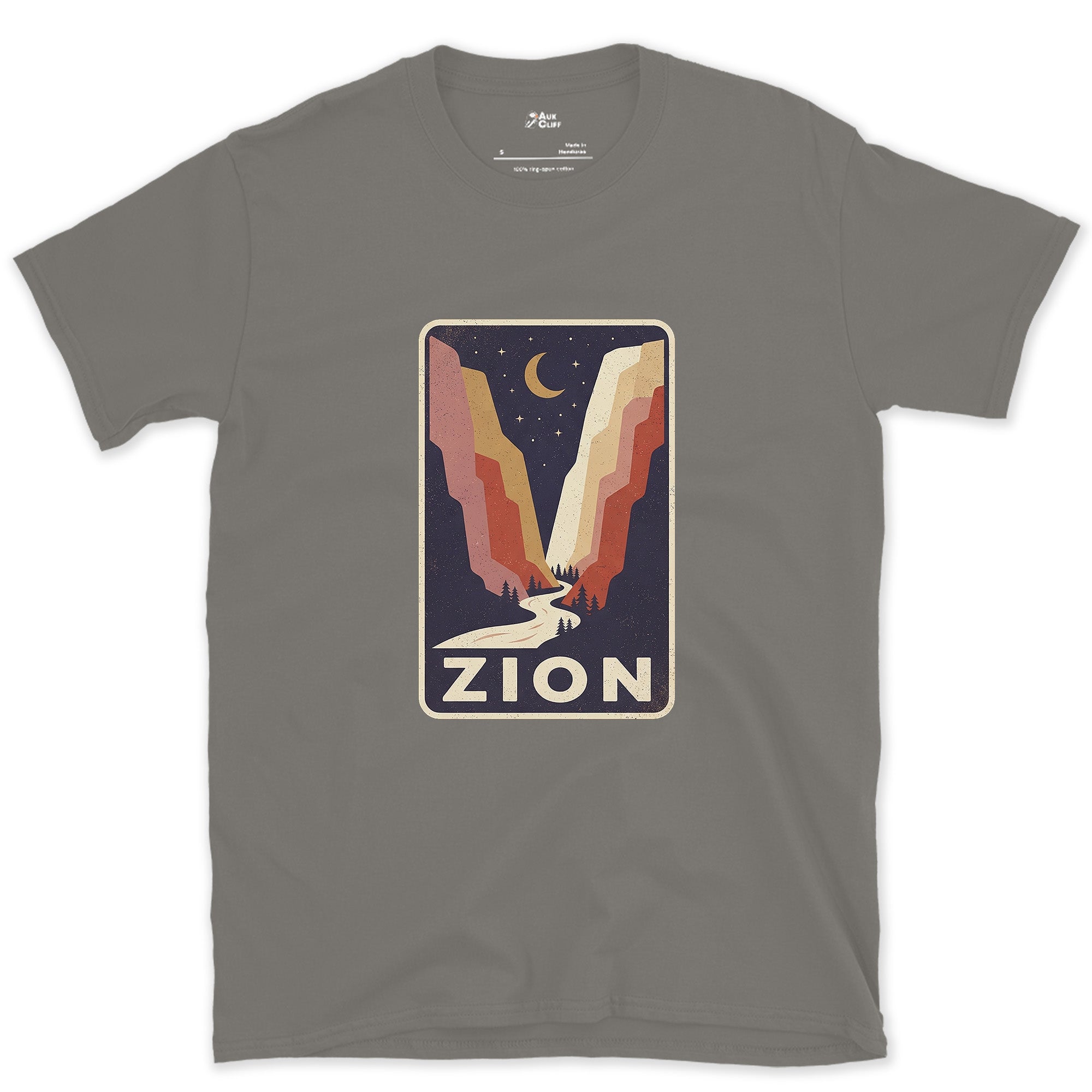 Zion National Park Patch design on a Charcoal Gildan Softstyle t-shirt