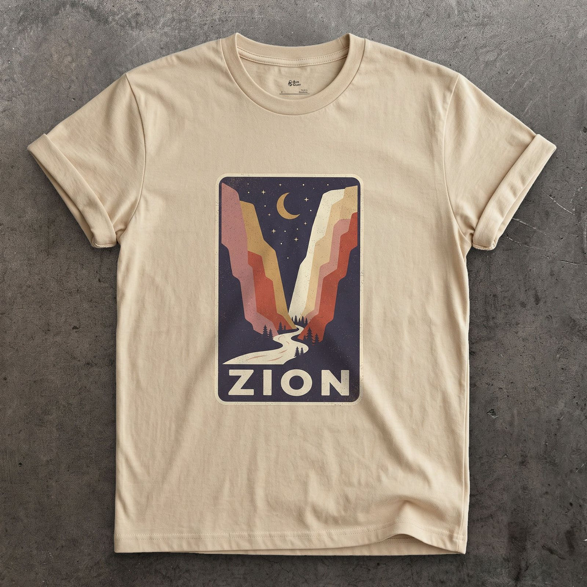 Zion National Park Patch design on a Sand Gildan Softstyle t-shirt