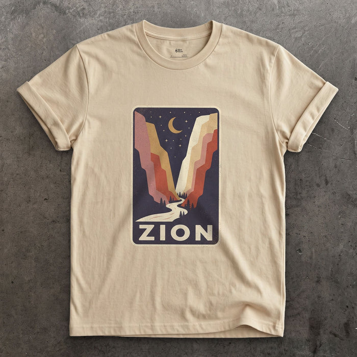 Zion National Park Patch design on a Sand Gildan Softstyle t-shirt
