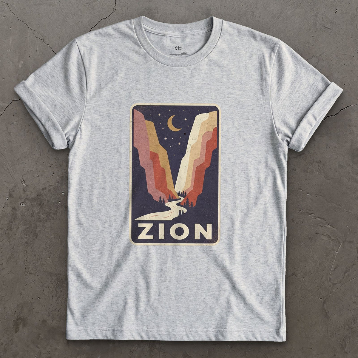 Zion National Park Patch design on a Sport Grey Gildan Softstyle t-shirt