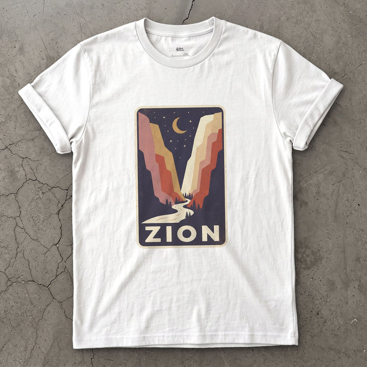 Zion National Park Patch design on a White Gildan Softstyle t-shirt