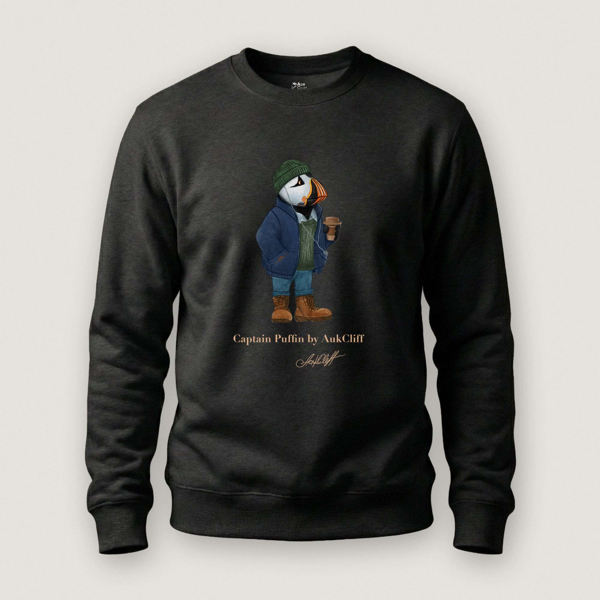 AukCliff Captain Puffin Sweatshirt Black / S Captain Puffin™ Coffeehouse Sweatshirt