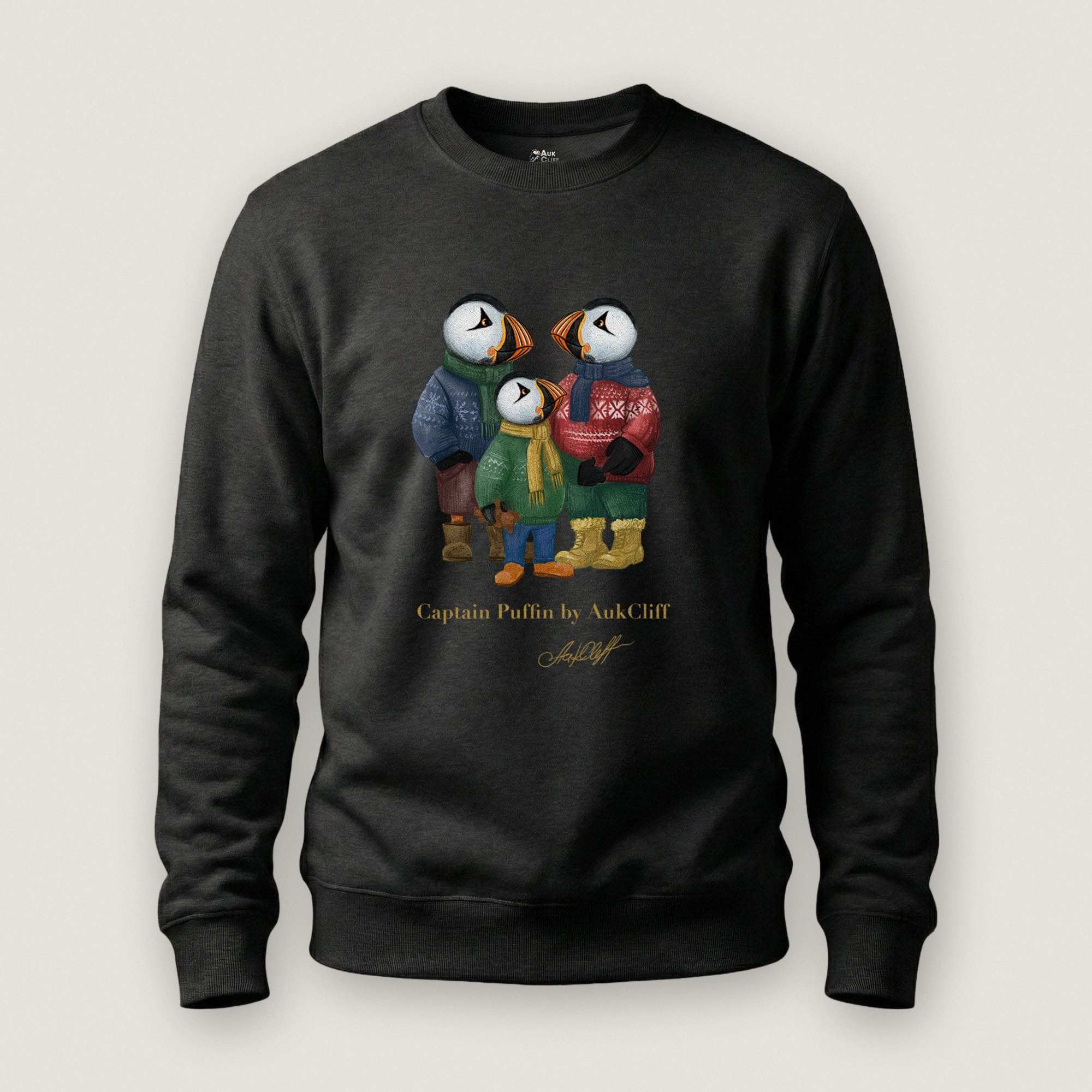 AukCliff Captain Puffin Sweatshirt Black / S Captain Puffin™ “Festive Family” Sweatshirt