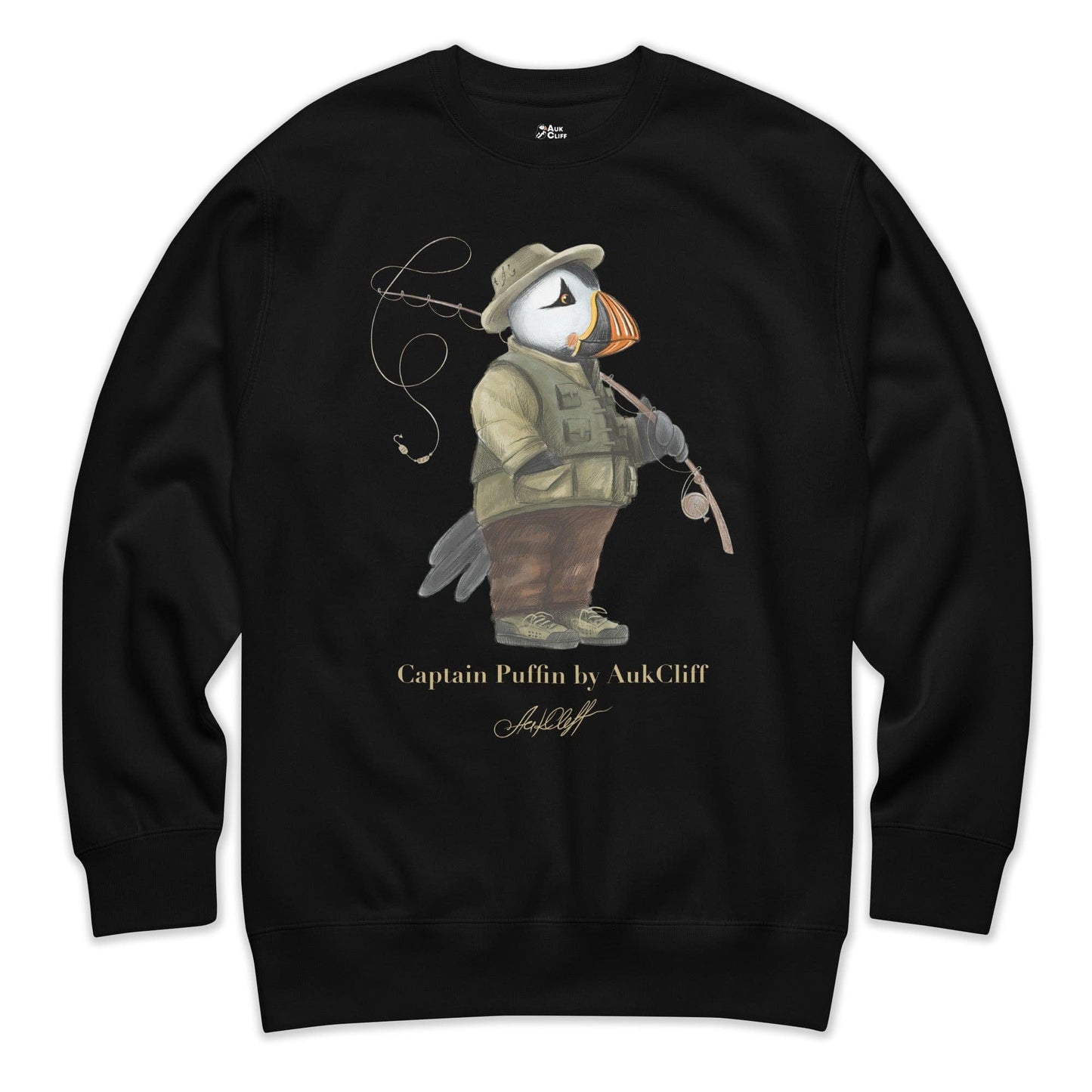AukCliff Captain Puffin Sweatshirt Black / S Captain Puffin™ Fly Fisherman Sweatshirt