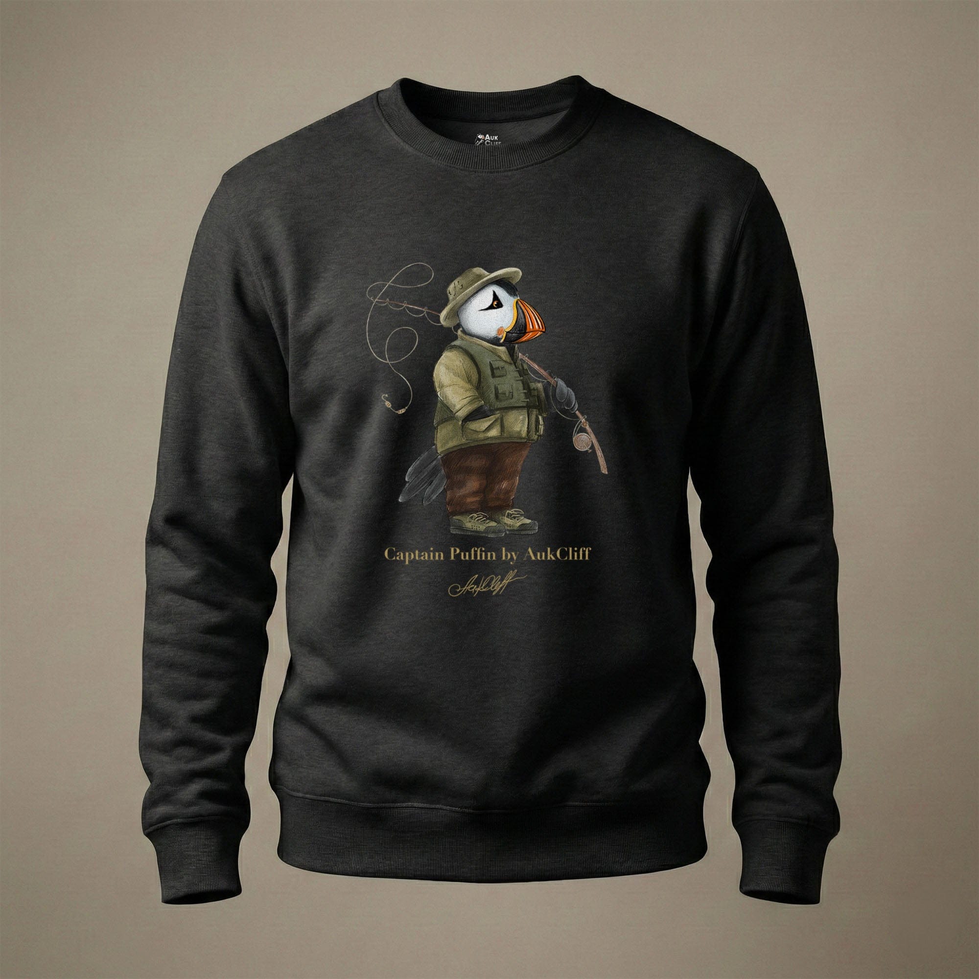 AukCliff Captain Puffin Sweatshirt Black / S Captain Puffin™ Fly Fisherman Sweatshirt