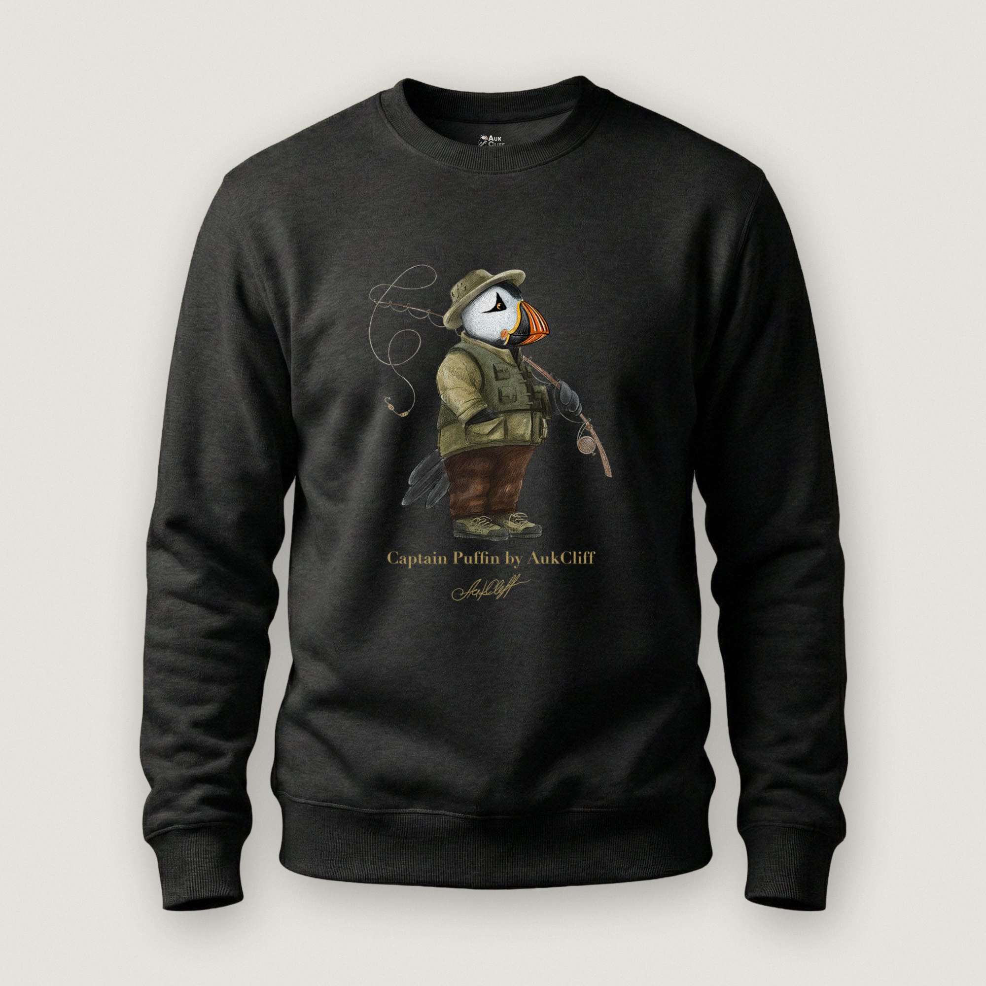 AukCliff Captain Puffin Sweatshirt Black / S Captain Puffin™ Fly Fisherman Sweatshirt