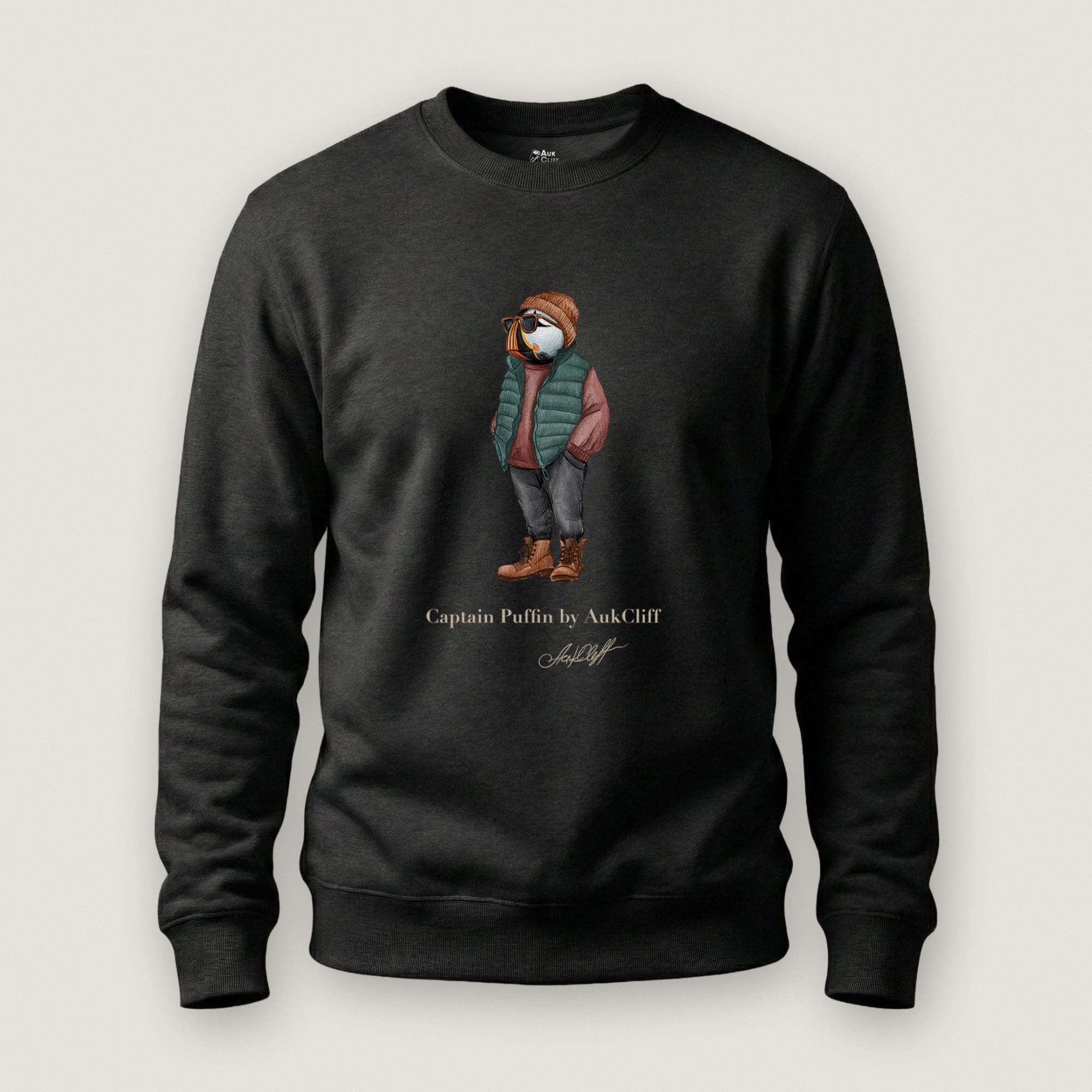 AukCliff® Captain Puffin Sweatshirt Black / S Captain Puffin™ “Puffer Vest Nomad” Sweatshirt