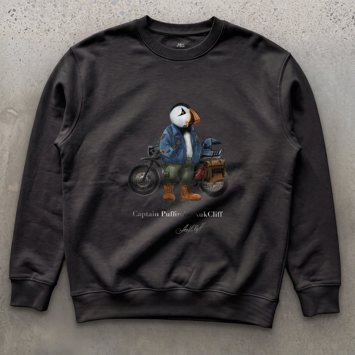 AukCliff Captain Puffin Sweatshirt Black / S Captain Puffin™ “The Adventure Motorcyclist” Sweatshirt