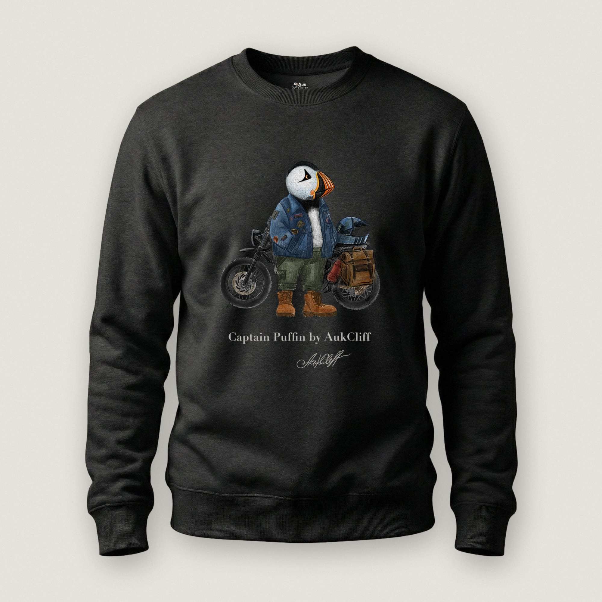 AukCliff Captain Puffin Sweatshirt Black / S Captain Puffin™ “The Adventure Motorcyclist” Sweatshirt