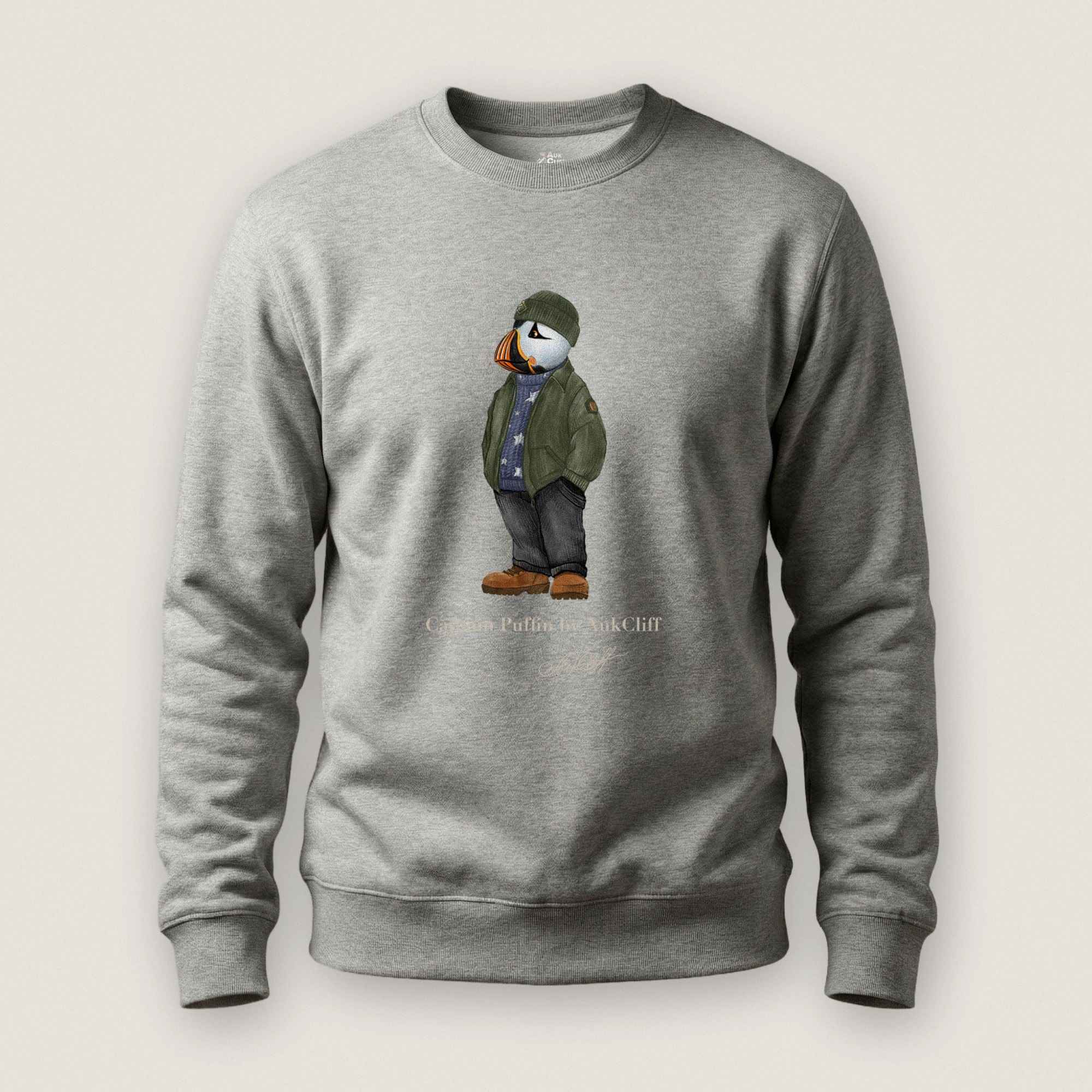 AukCliff® Captain Puffin Sweatshirt Carbon Grey / S Captain Puffin “American Trailkeeper” Sweatshirt