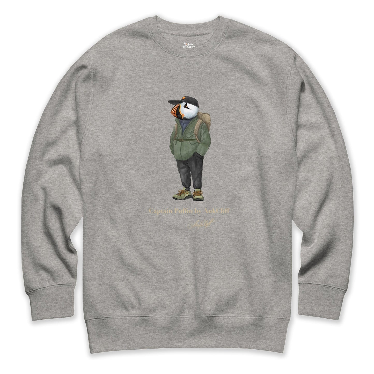 AukCliff® Captain Puffin Sweatshirt Carbon Grey / S Captain Puffin “Japanese Trail Walker” Sweatshirt