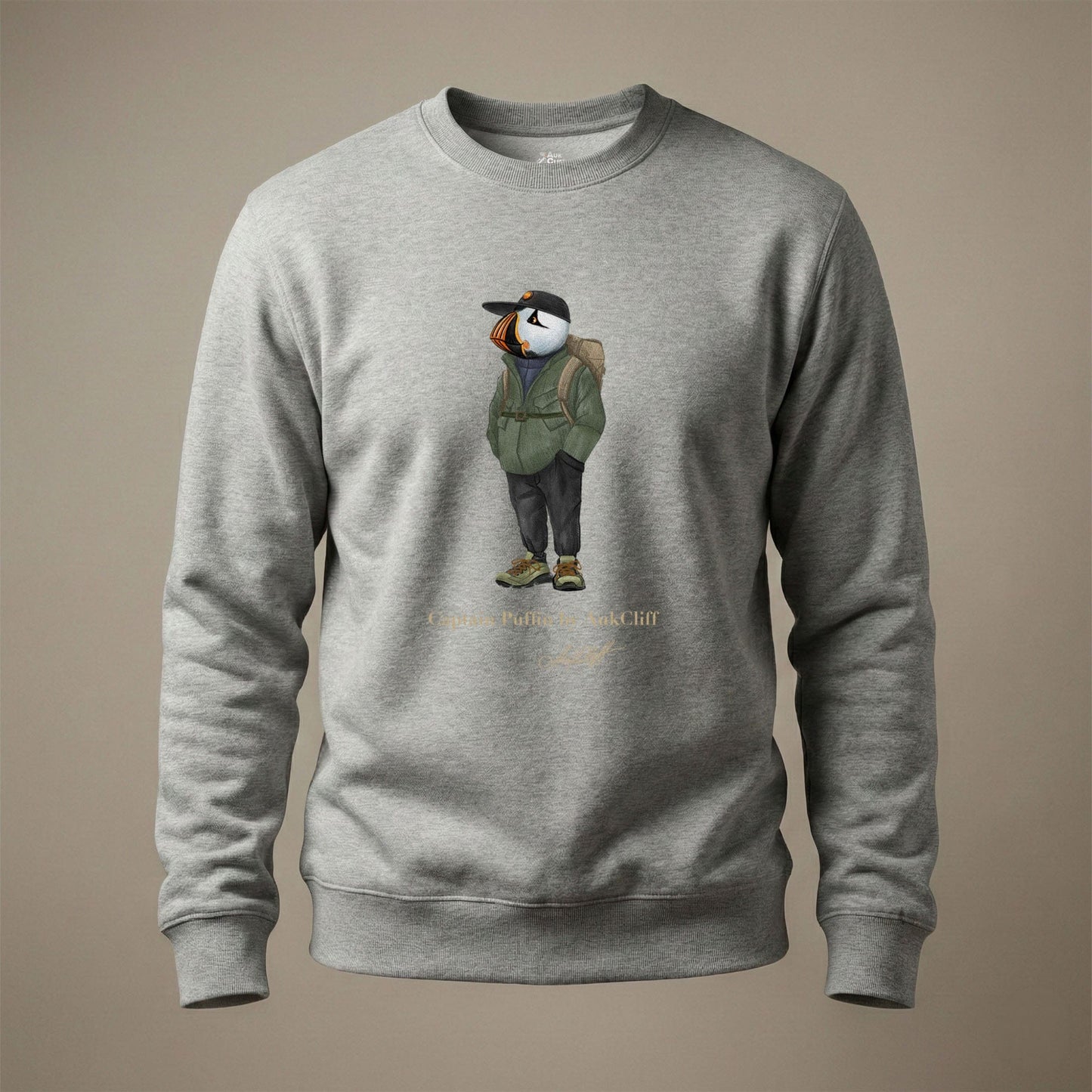 AukCliff® Captain Puffin Sweatshirt Carbon Grey / S Captain Puffin “Japanese Trail Walker” Sweatshirt