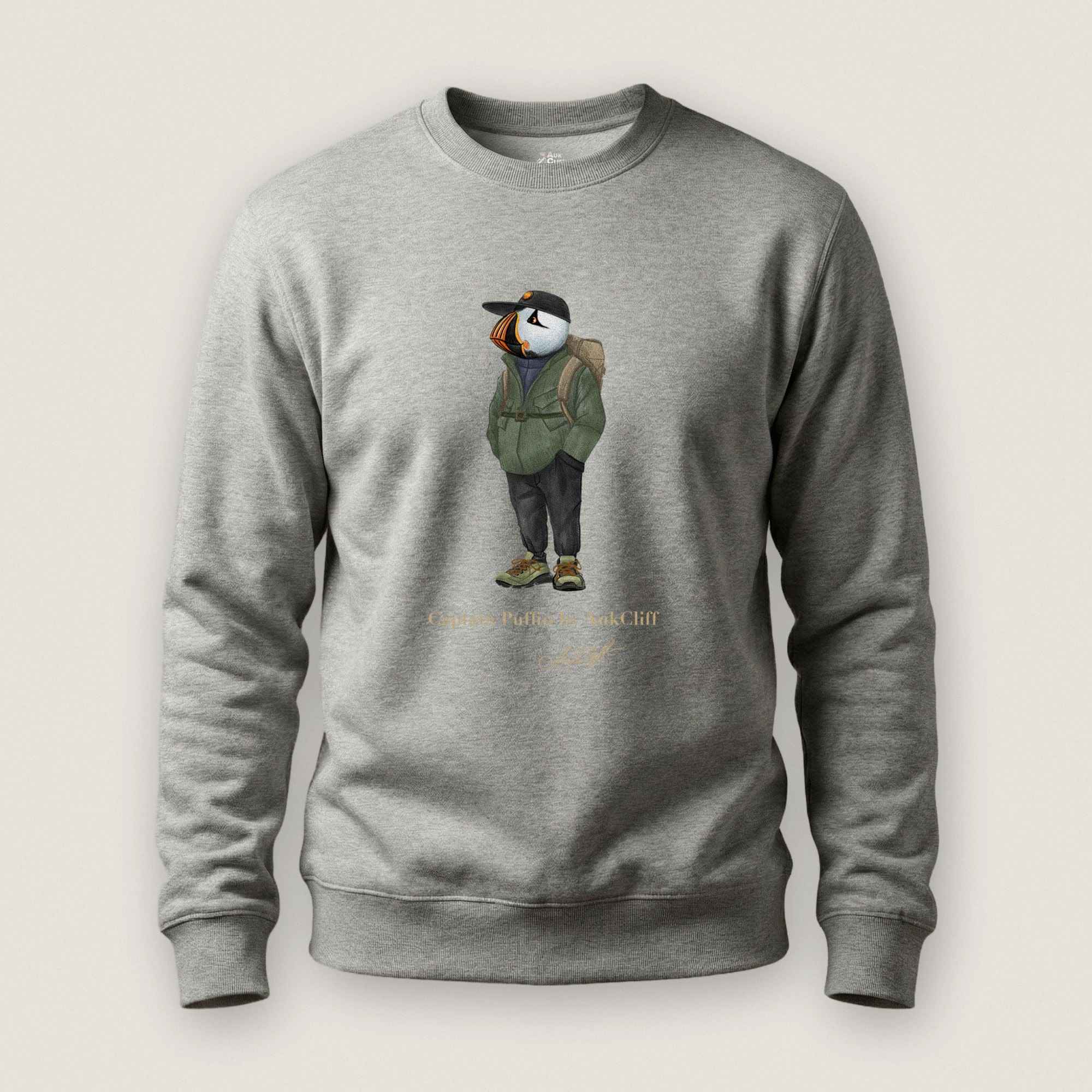AukCliff® Captain Puffin Sweatshirt Carbon Grey / S Captain Puffin “Japanese Trail Walker” Sweatshirt
