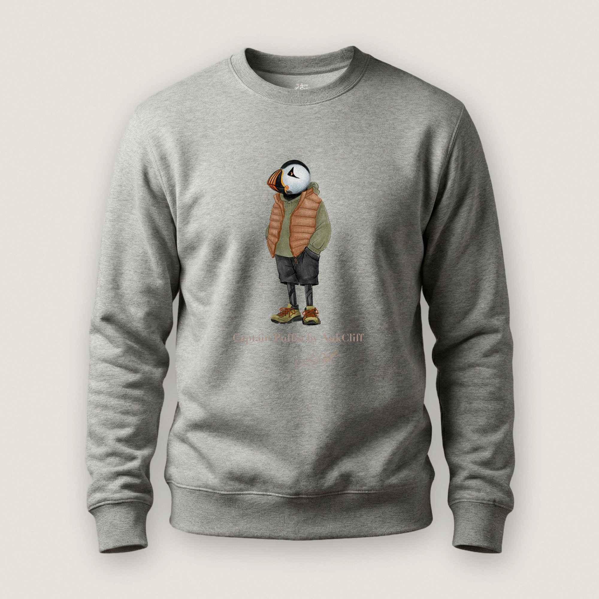 AukCliff® Captain Puffin Sweatshirt Carbon Grey / S Captain Puffin “New Zealand Tramper” Sweatshirt