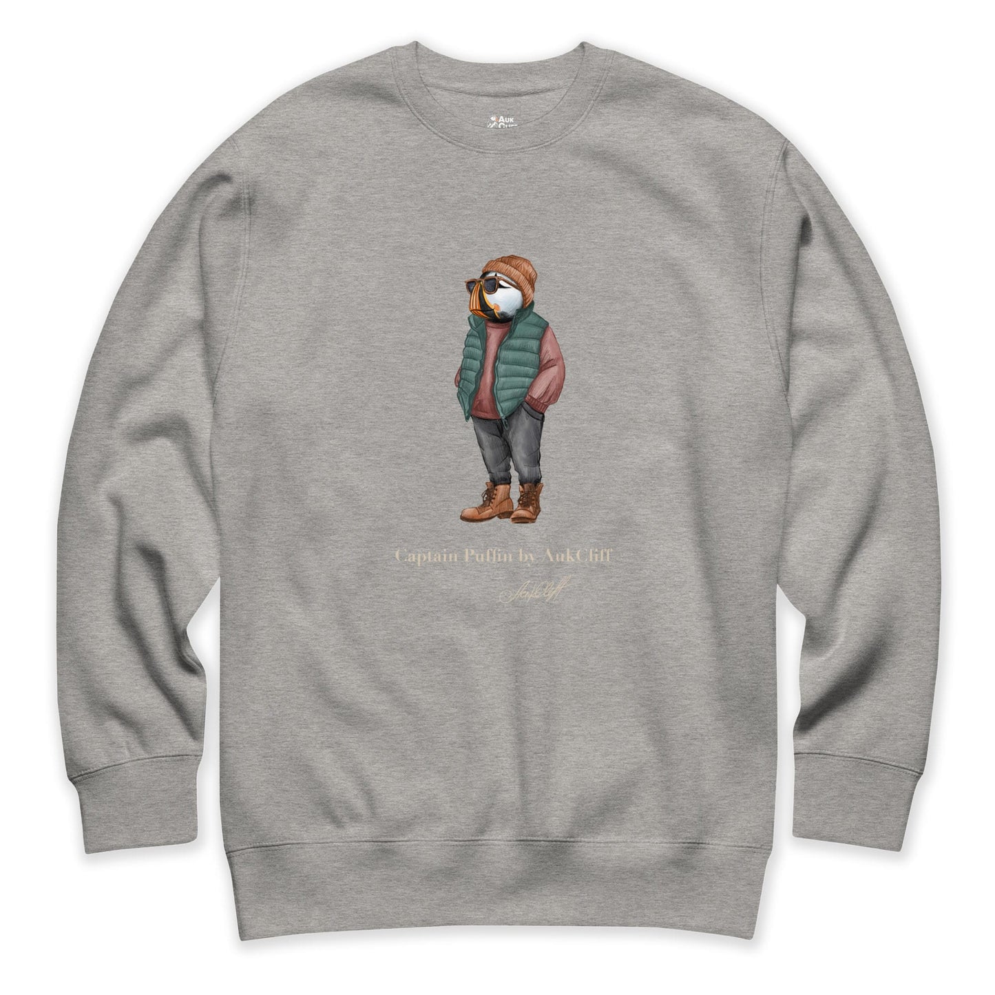 AukCliff® Captain Puffin Sweatshirt Carbon Grey / S Captain Puffin™ “Puffer Vest Nomad” Sweatshirt