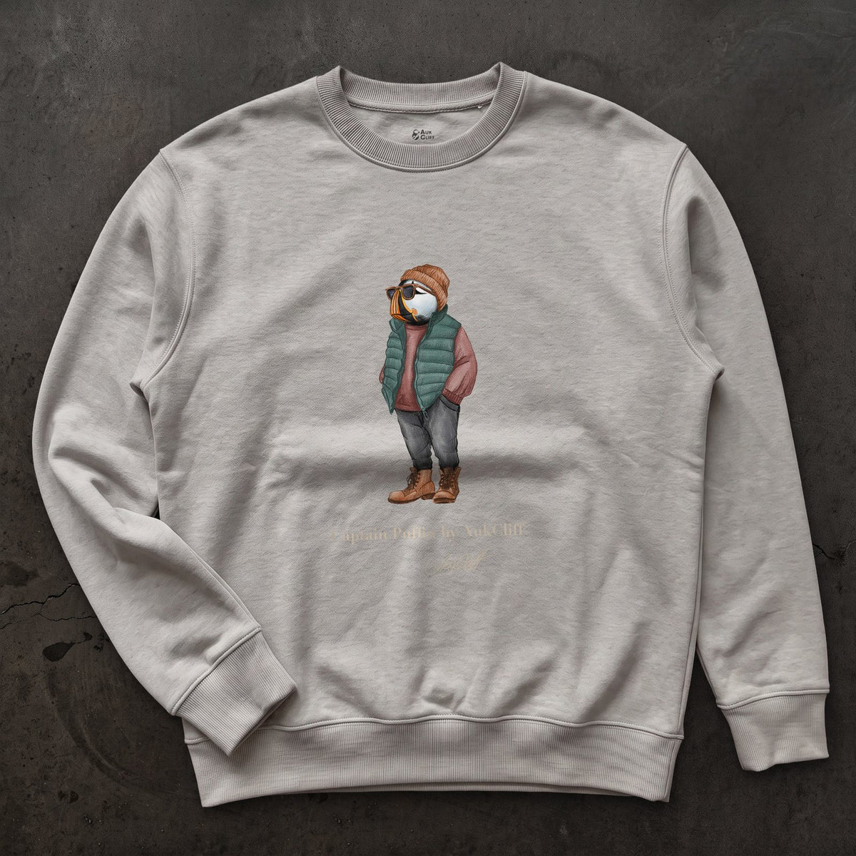 AukCliff® Captain Puffin Sweatshirt Carbon Grey / S Captain Puffin™ “Puffer Vest Nomad” Sweatshirt