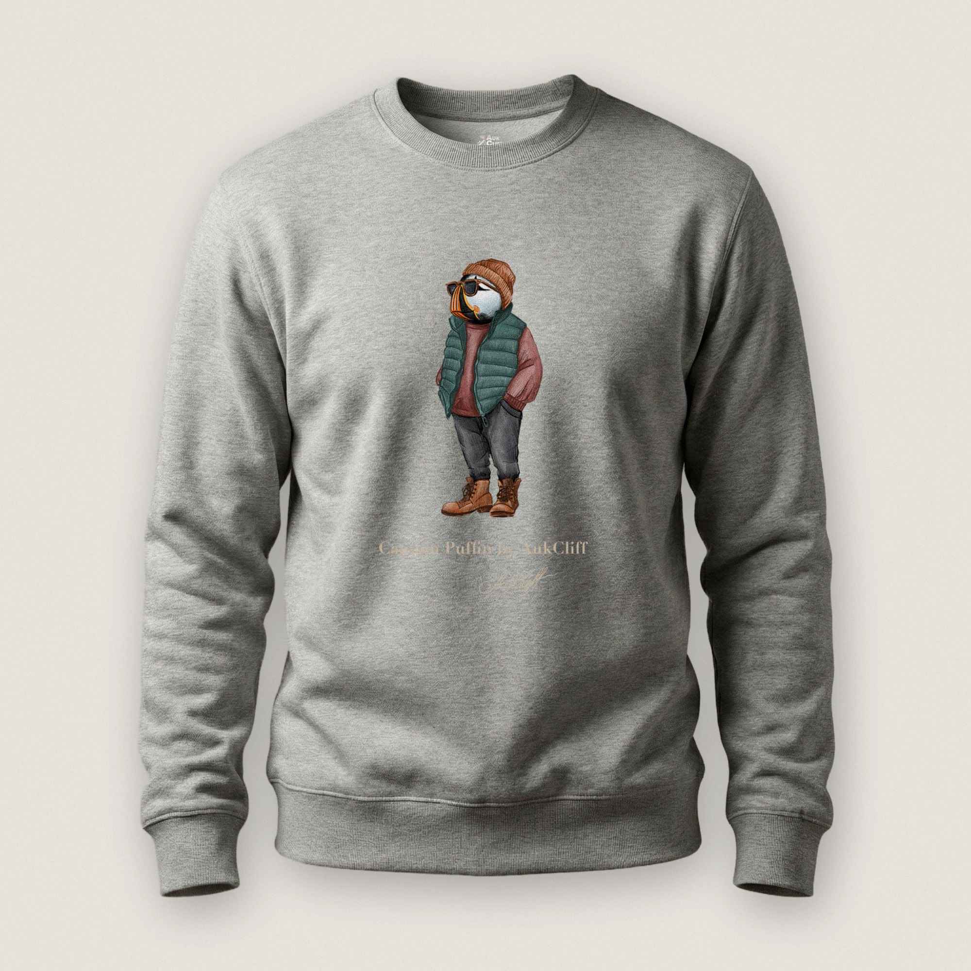 AukCliff® Captain Puffin Sweatshirt Carbon Grey / S Captain Puffin™ “Puffer Vest Nomad” Sweatshirt