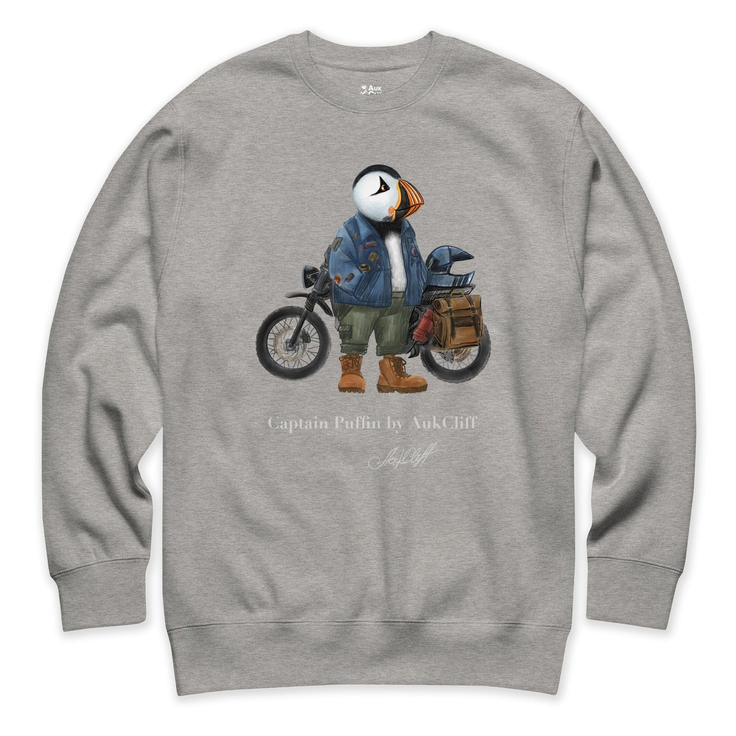 AukCliff Captain Puffin Sweatshirt Carbon Grey / S Captain Puffin™ “The Adventure Motorcyclist” Sweatshirt