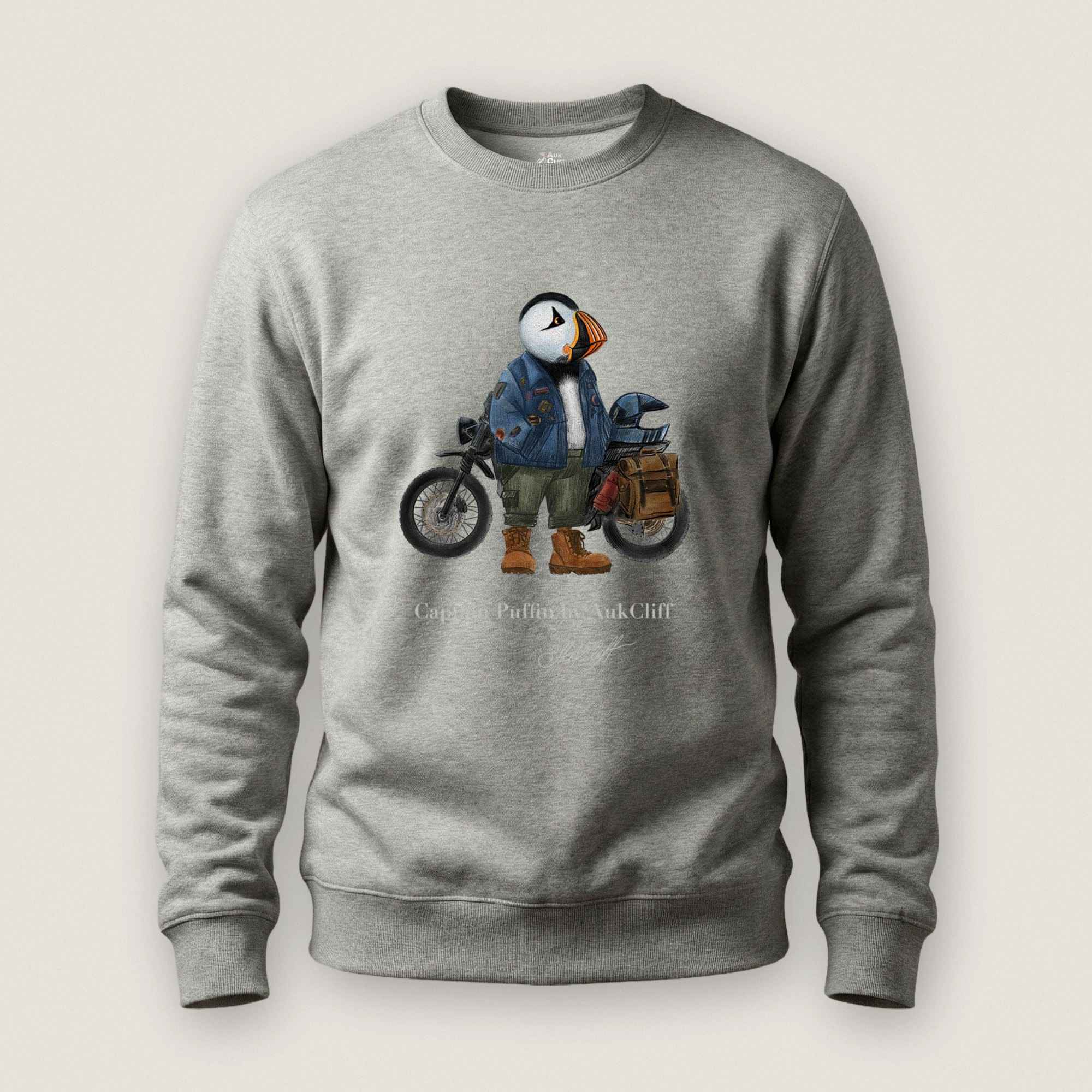 AukCliff Captain Puffin Sweatshirt Carbon Grey / S Captain Puffin™ “The Adventure Motorcyclist” Sweatshirt
