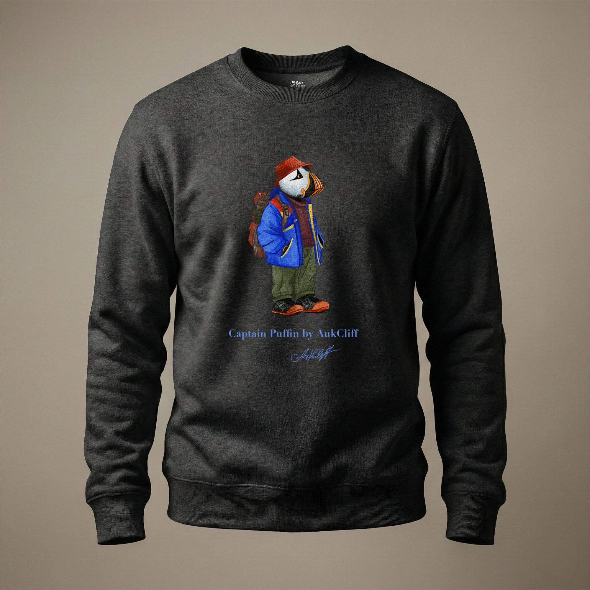 AukCliff Captain Puffin Sweatshirt Charcoal Heather / S Captain Puffin™ 90’s Outdoor Style Sweatshirt