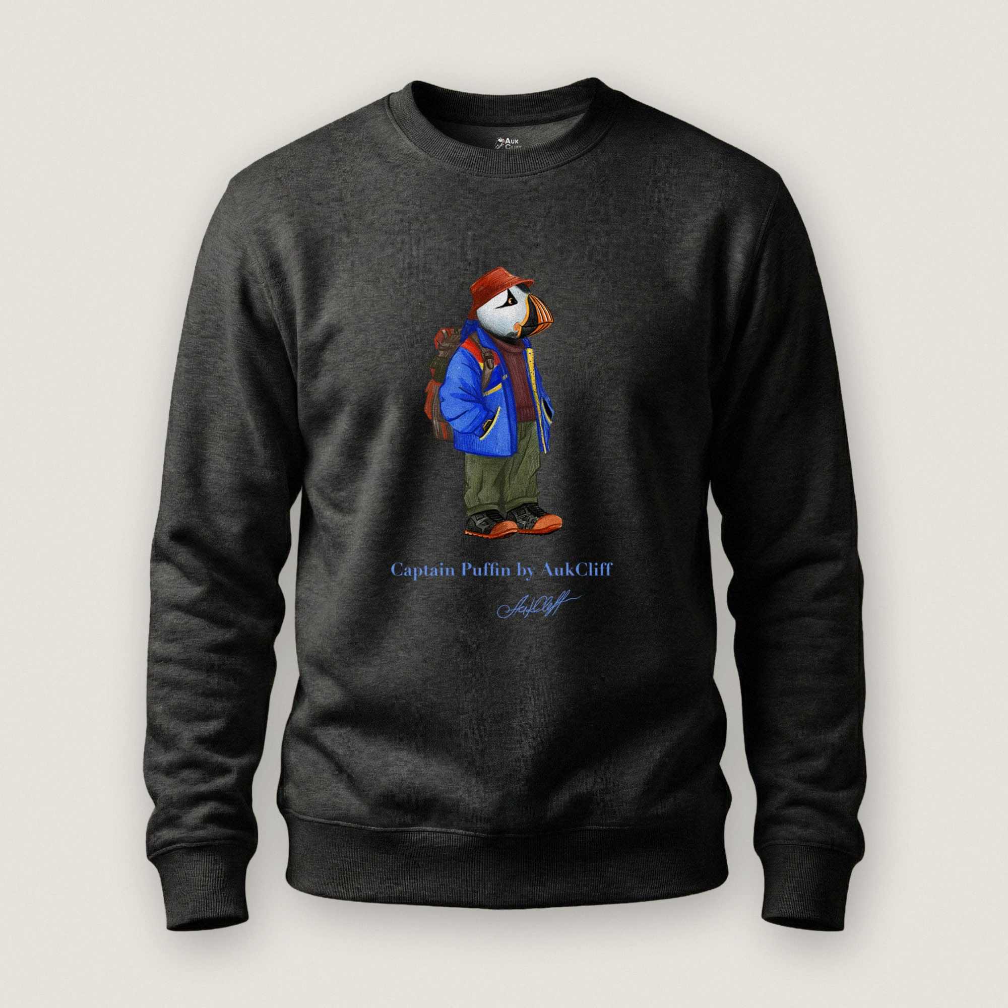 AukCliff Captain Puffin Sweatshirt Charcoal Heather / S Captain Puffin™ 90’s Outdoor Style Sweatshirt