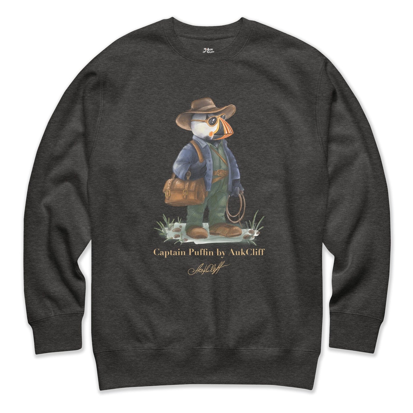 AukCliff Captain Puffin Sweatshirt Charcoal Heather / S Captain Puffin™ Adventure Archaeologist Sweatshirt