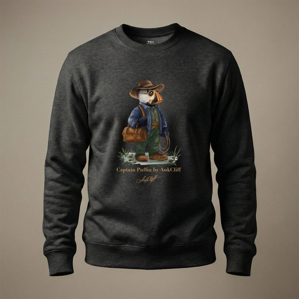 AukCliff Captain Puffin Sweatshirt Charcoal Heather / S Captain Puffin™ Adventure Archaeologist Sweatshirt