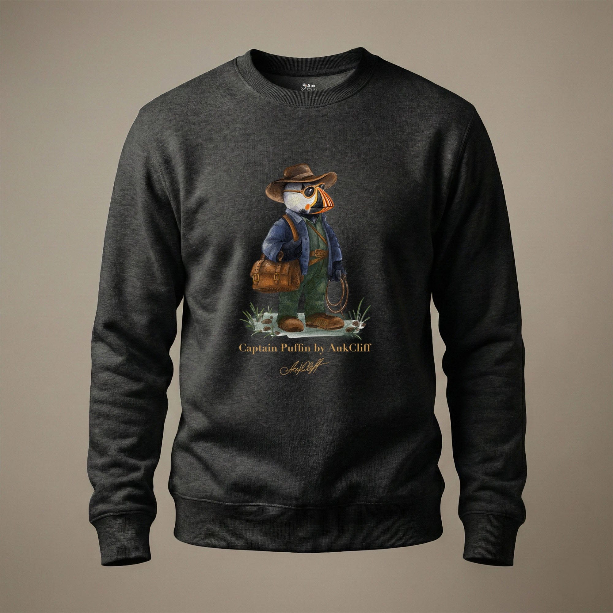AukCliff Captain Puffin Sweatshirt Charcoal Heather / S Captain Puffin™ Adventure Archaeologist Sweatshirt