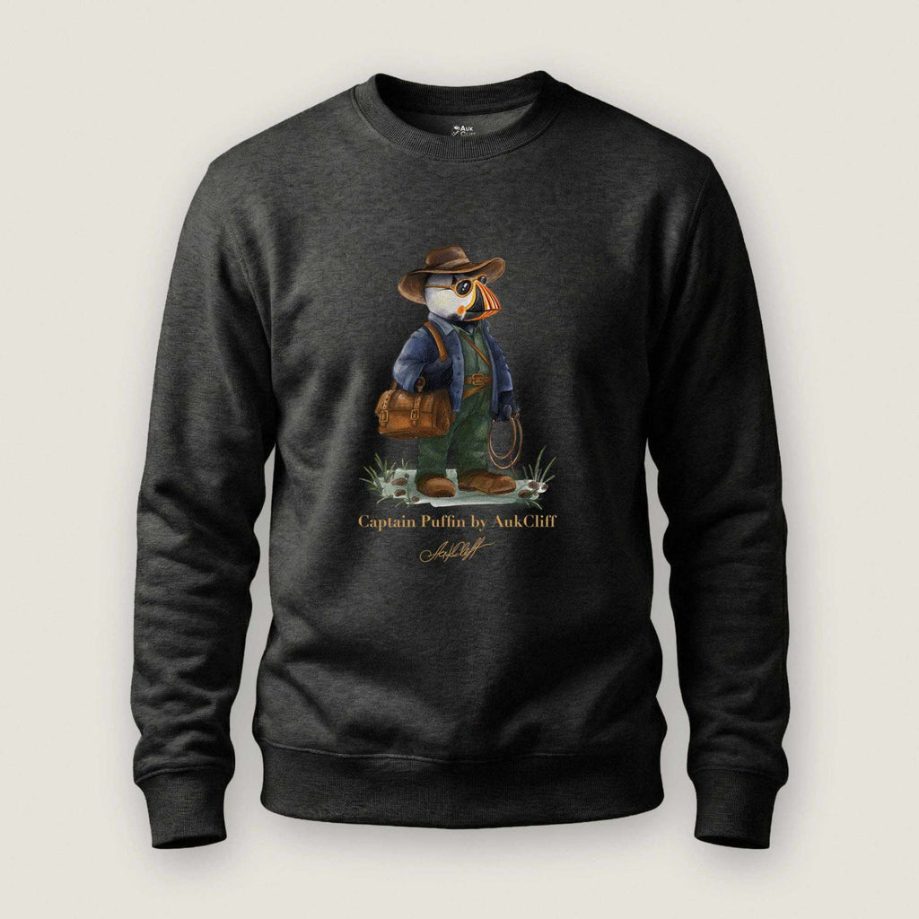 AukCliff Captain Puffin Sweatshirt Charcoal Heather / S Captain Puffin™ Adventure Archaeologist Sweatshirt