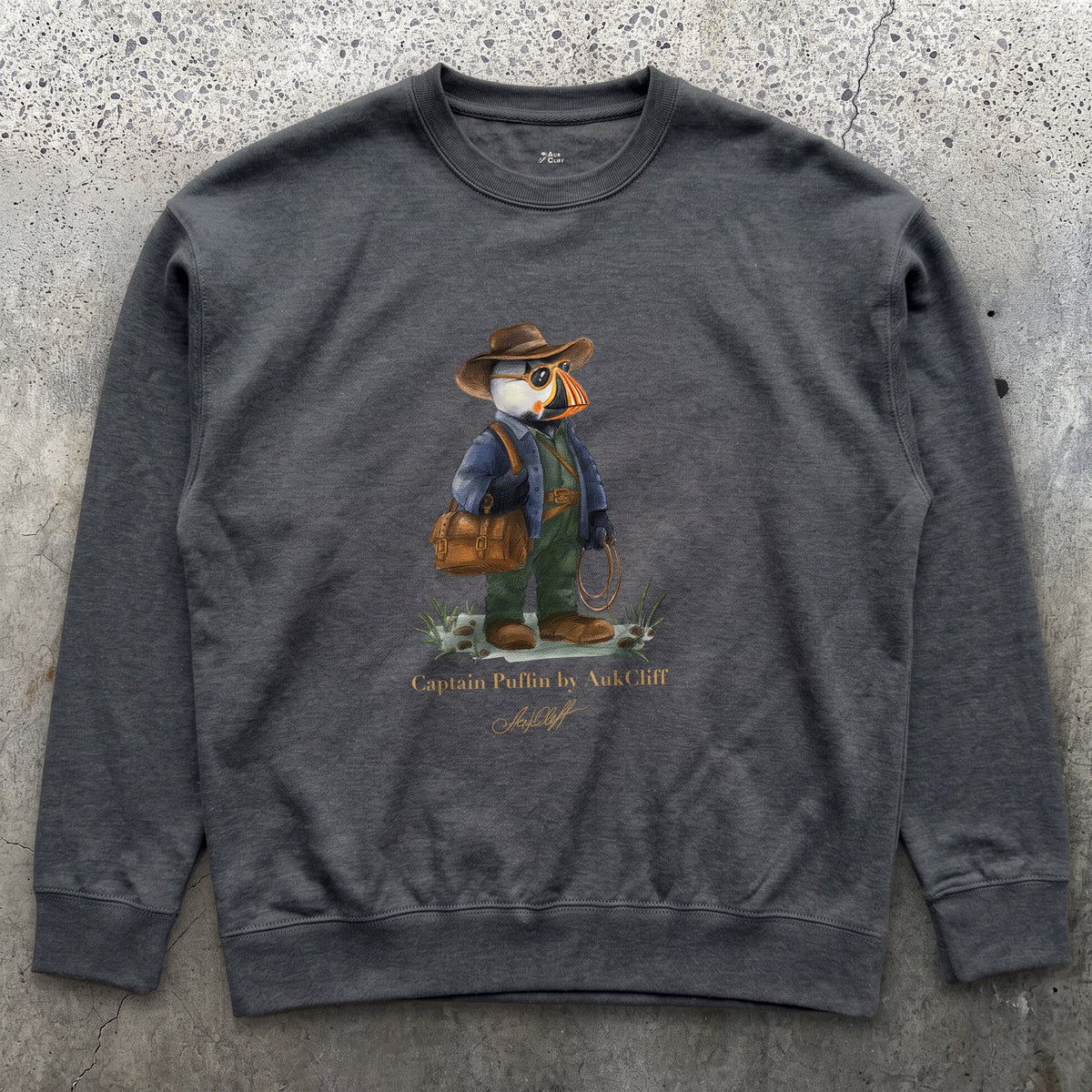 AukCliff Captain Puffin Sweatshirt Charcoal Heather / S Captain Puffin™ Adventure Archaeologist Sweatshirt