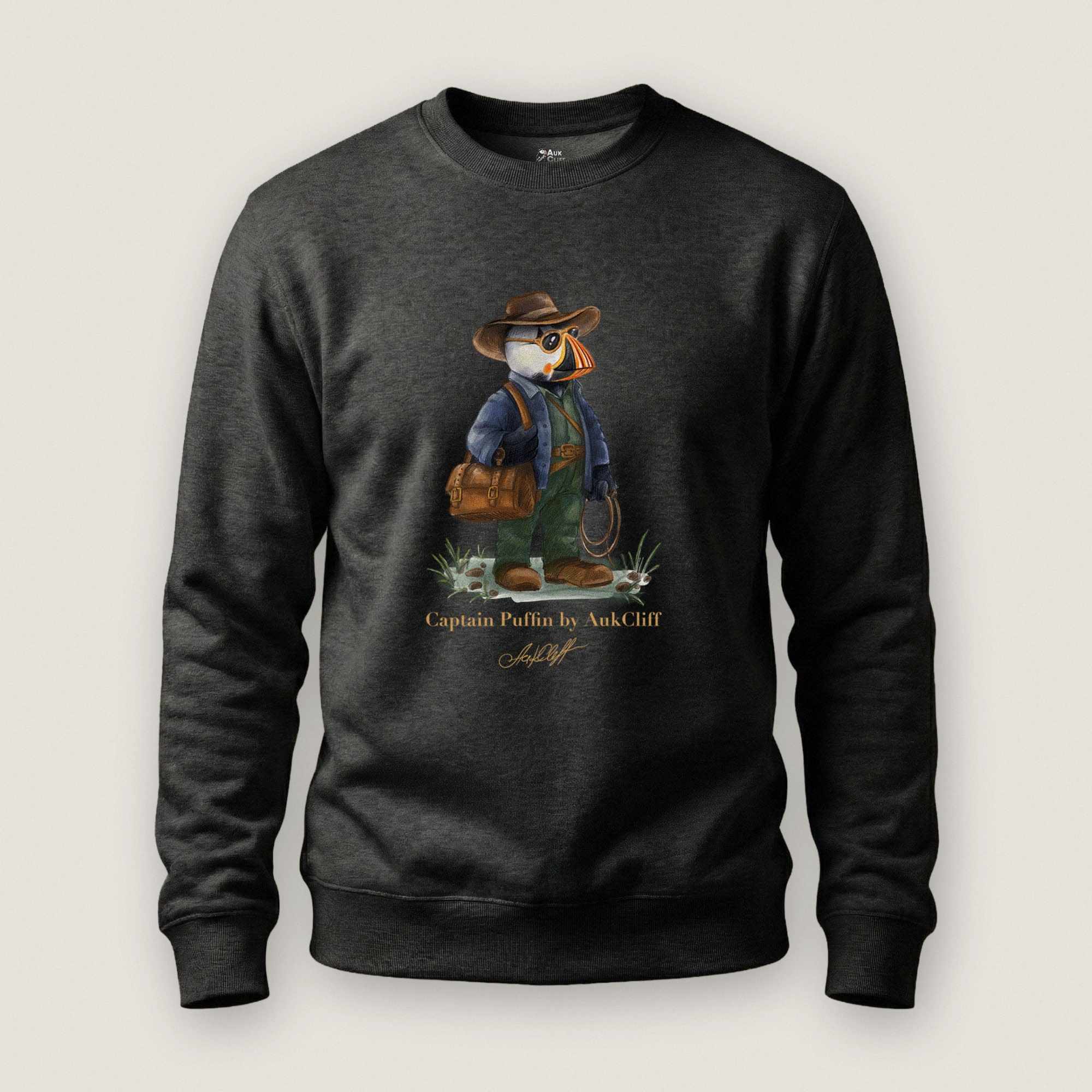 AukCliff Captain Puffin Sweatshirt Charcoal Heather / S Captain Puffin™ Adventure Archaeologist Sweatshirt