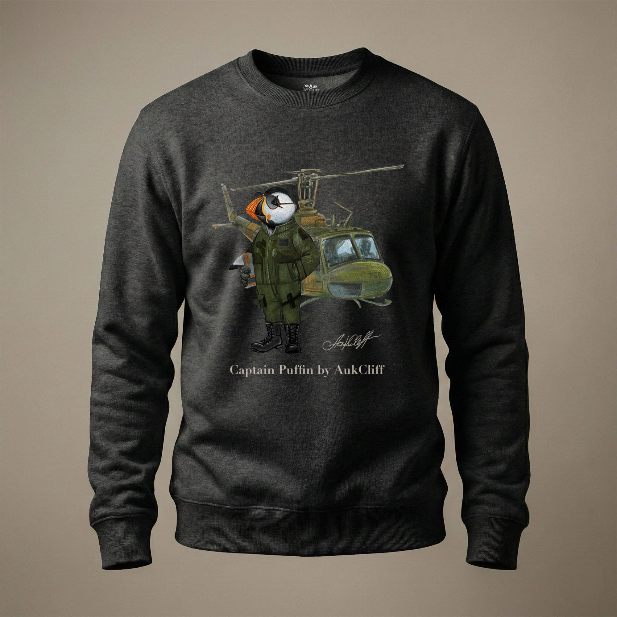 AukCliff® Captain Puffin Sweatshirt Charcoal Heather / S Captain Puffin™ Airborne Sweatshirt