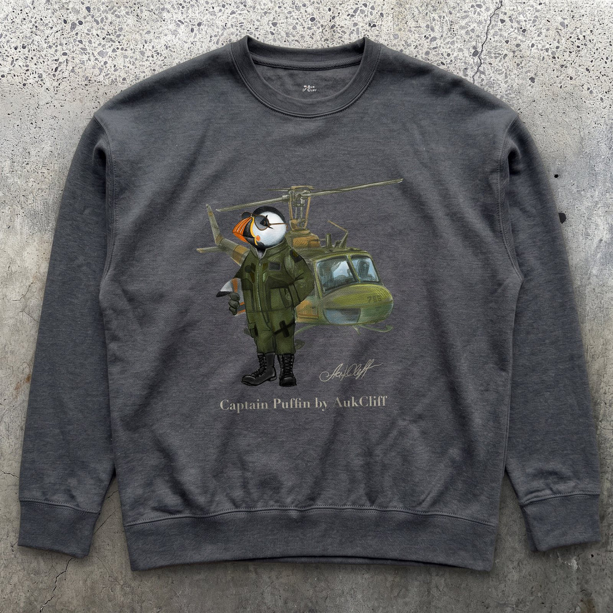 AukCliff® Captain Puffin Sweatshirt Charcoal Heather / S Captain Puffin™ Airborne Sweatshirt