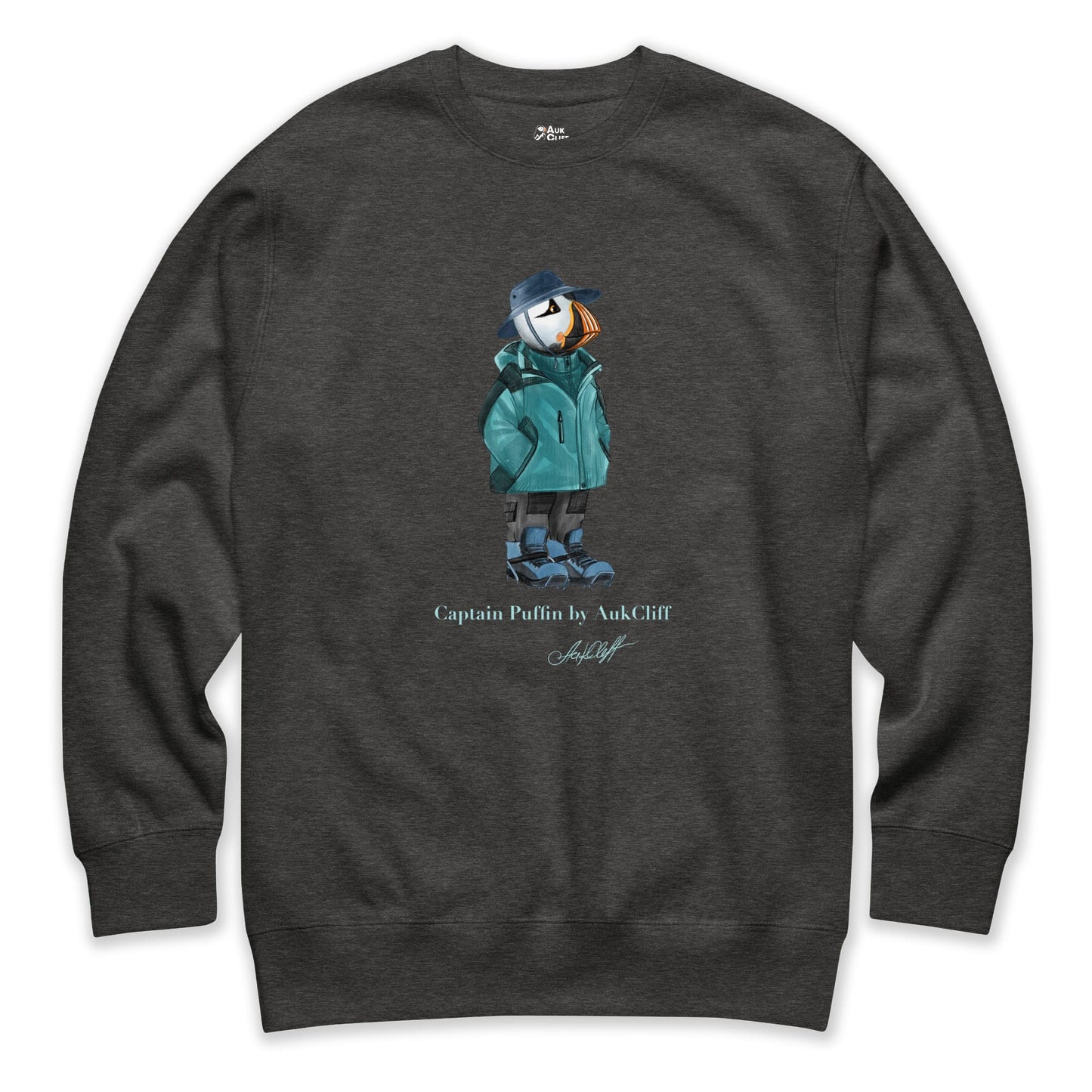 AukCliff® Captain Puffin Sweatshirt Charcoal Heather / S Captain Puffin “Alpine Wayfarer” Sweatshirt