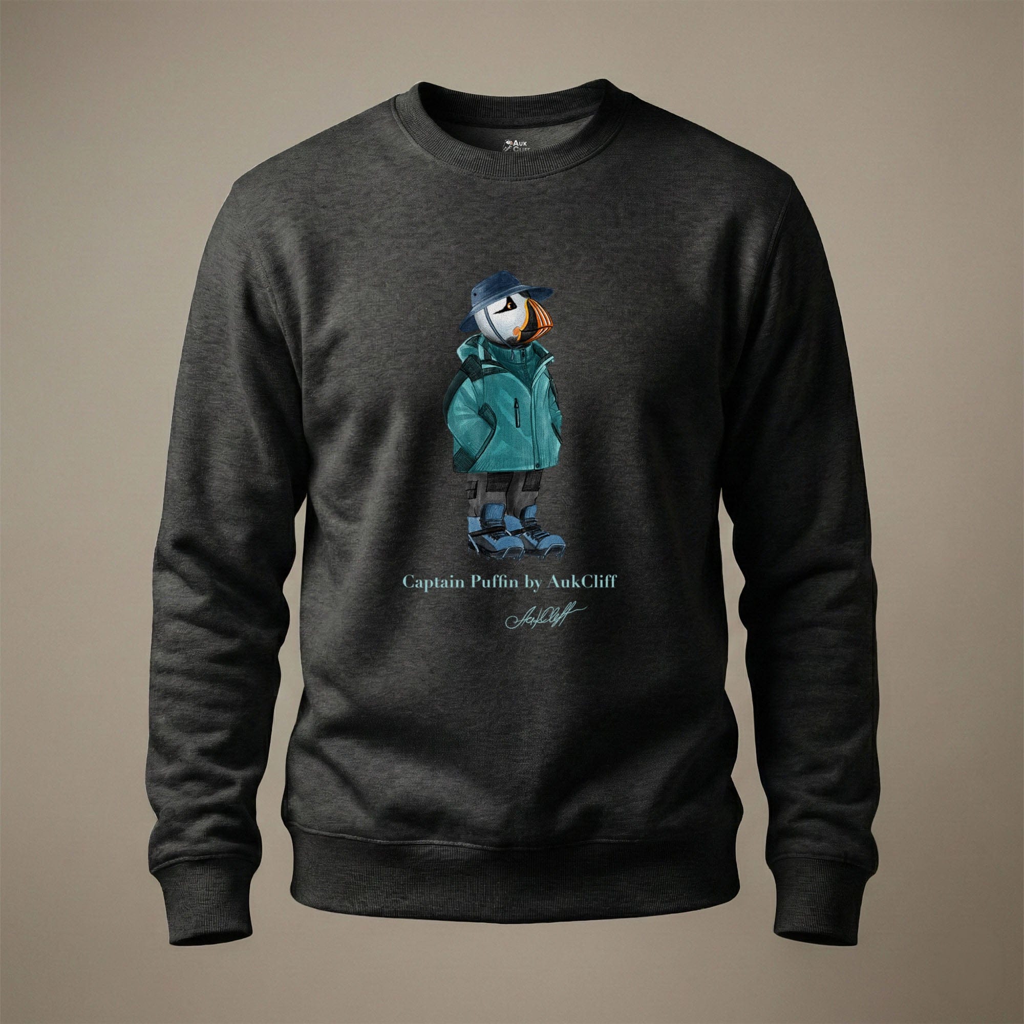 AukCliff® Captain Puffin Sweatshirt Charcoal Heather / S Captain Puffin “Alpine Wayfarer” Sweatshirt