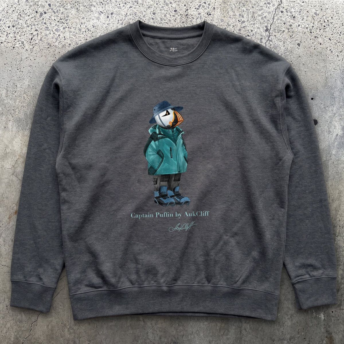 AukCliff® Captain Puffin Sweatshirt Charcoal Heather / S Captain Puffin “Alpine Wayfarer” Sweatshirt